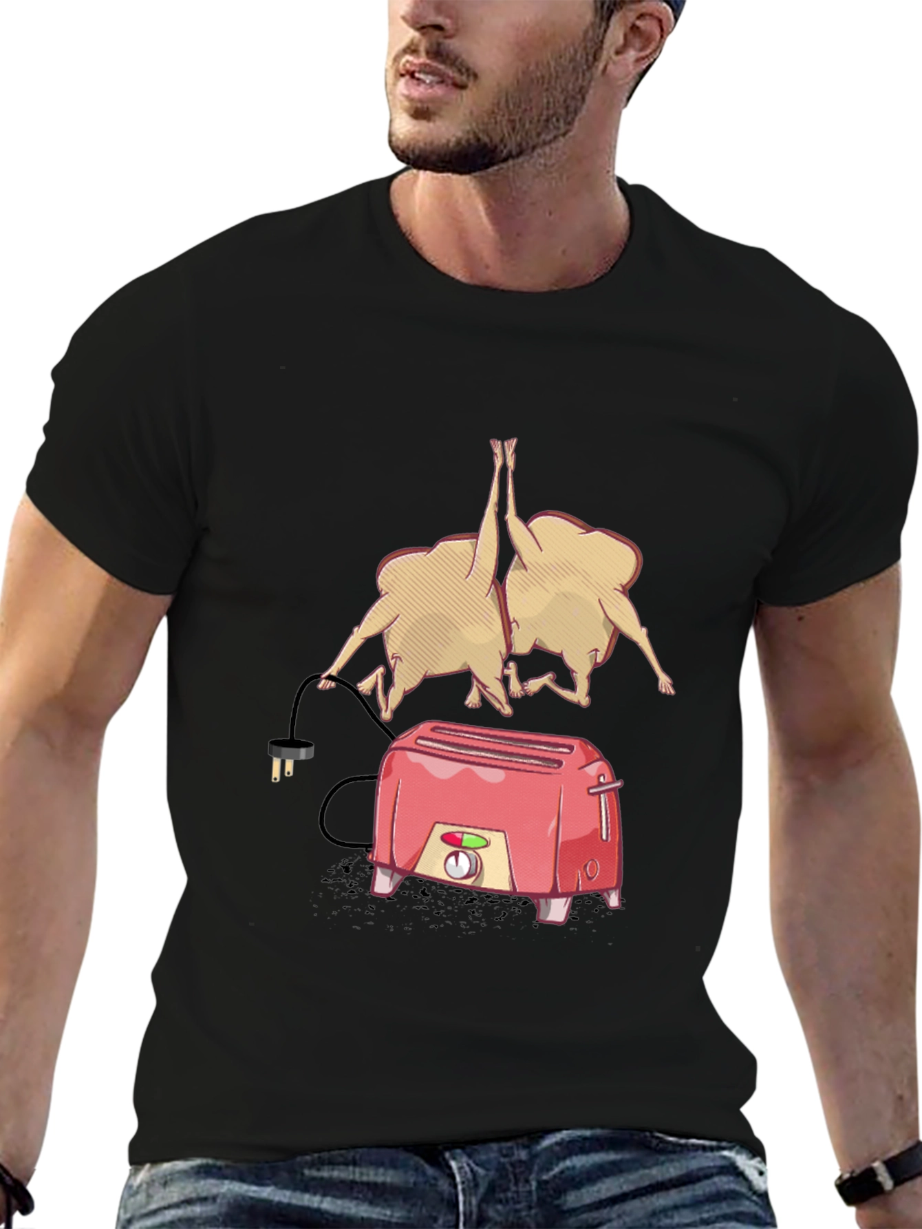 Funny Toaster & Toast T-Shirt - Black Cotton Tee
