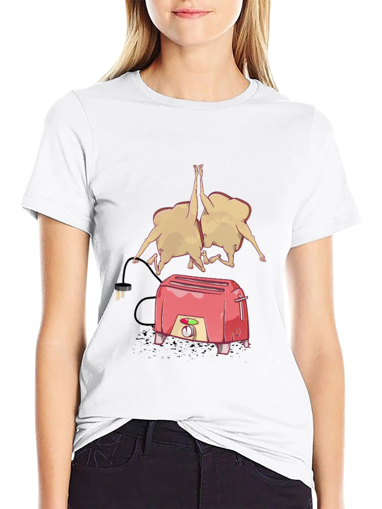 Funny Toaster & Toast T-Shirt - Black Cotton Tee