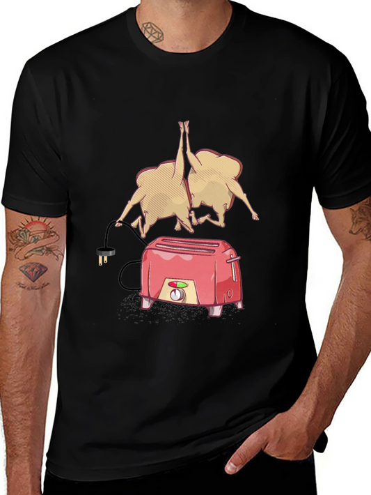 Funny Toaster & Toast T-Shirt - Black Cotton Tee
