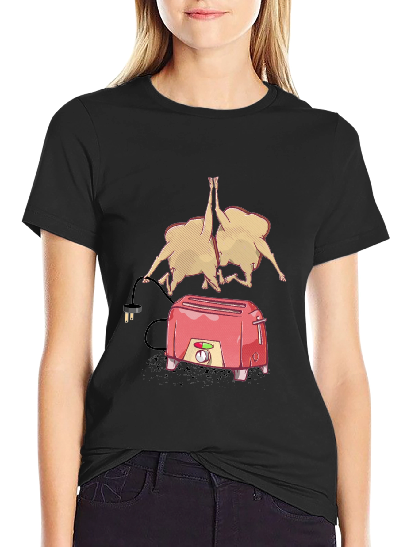 Funny Toaster & Toast T-Shirt - Black Cotton Tee