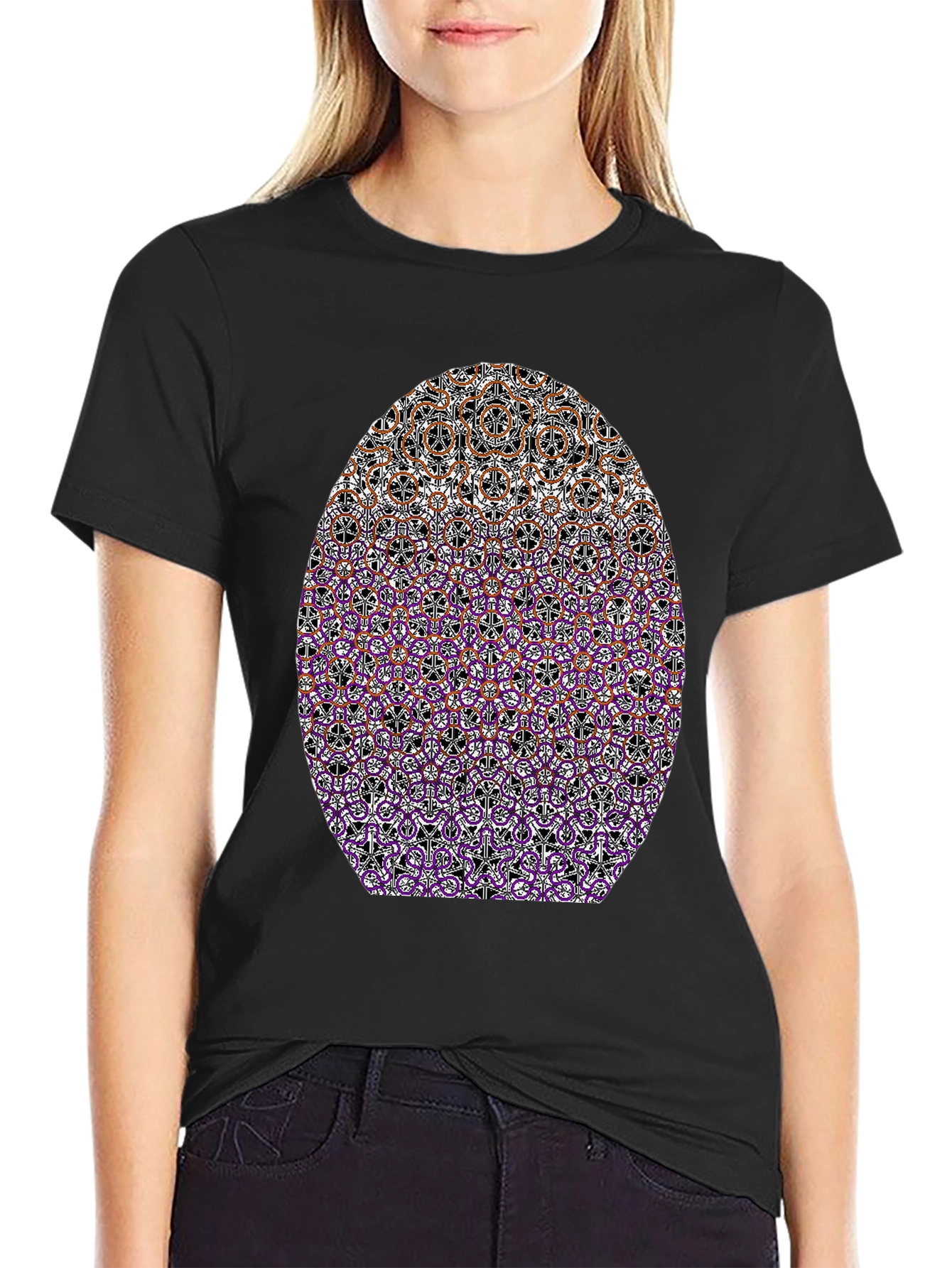 Patterned Oval Print Black T-Shirt