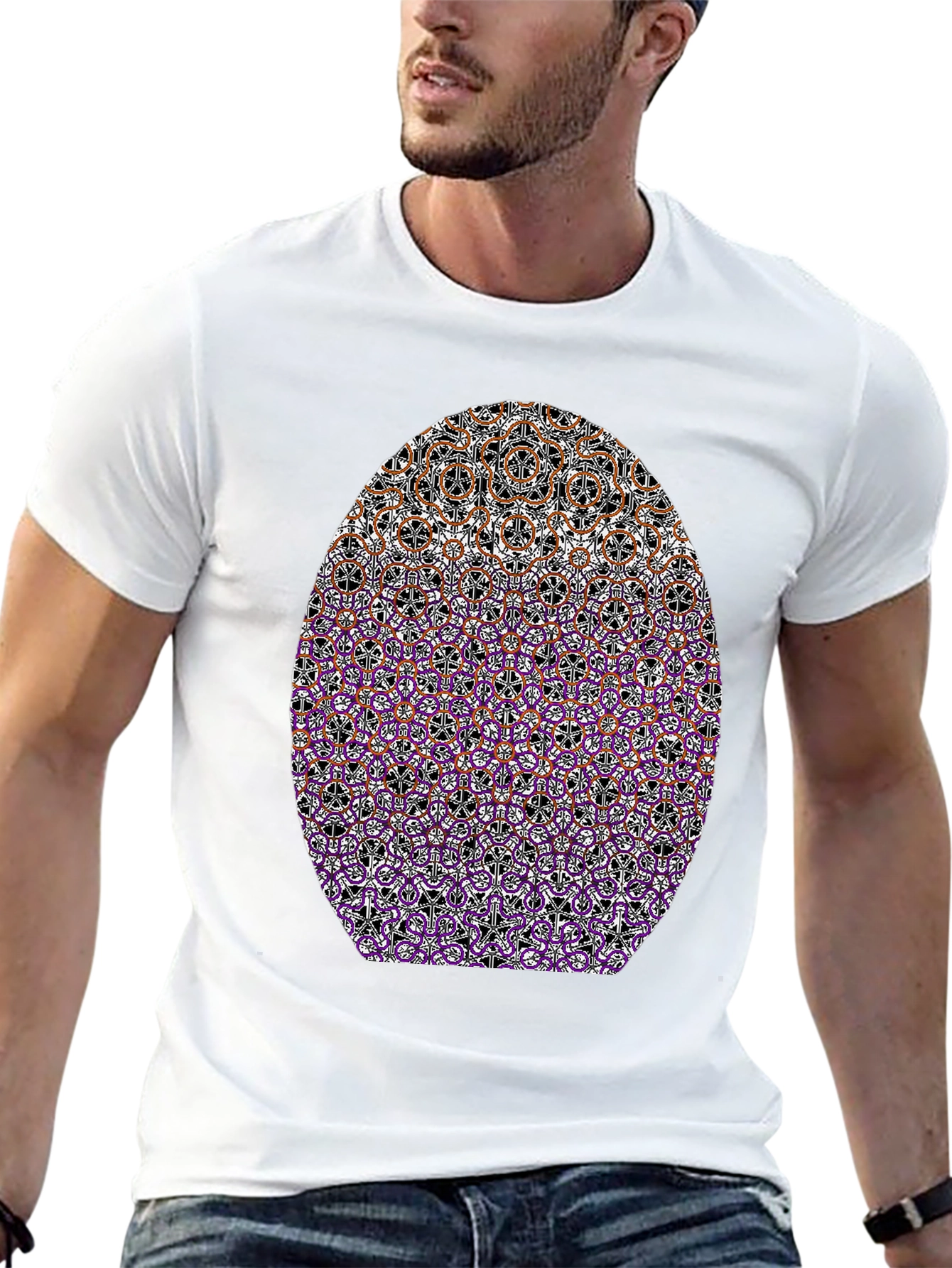 Patterned Oval Print Black T-Shirt