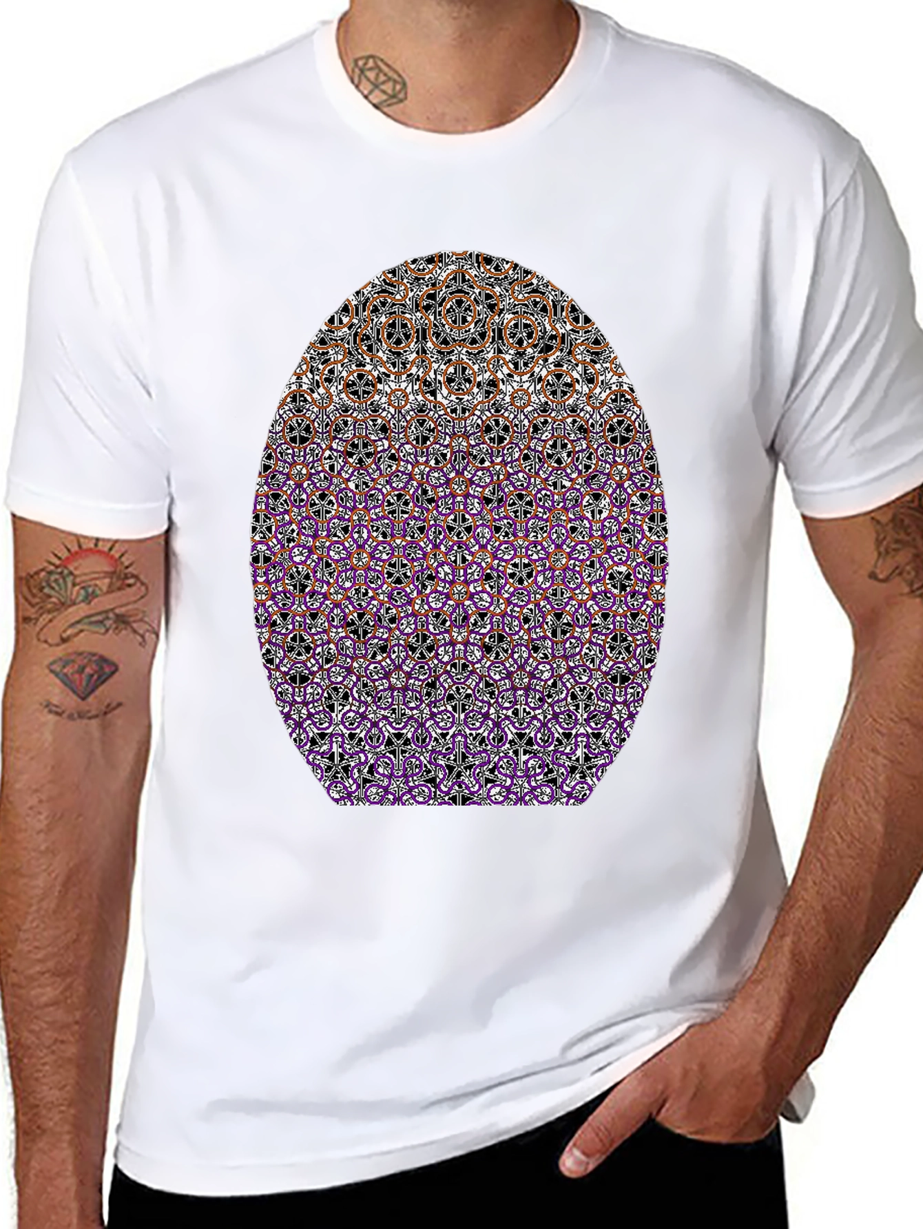 Patterned Oval Print Black T-Shirt