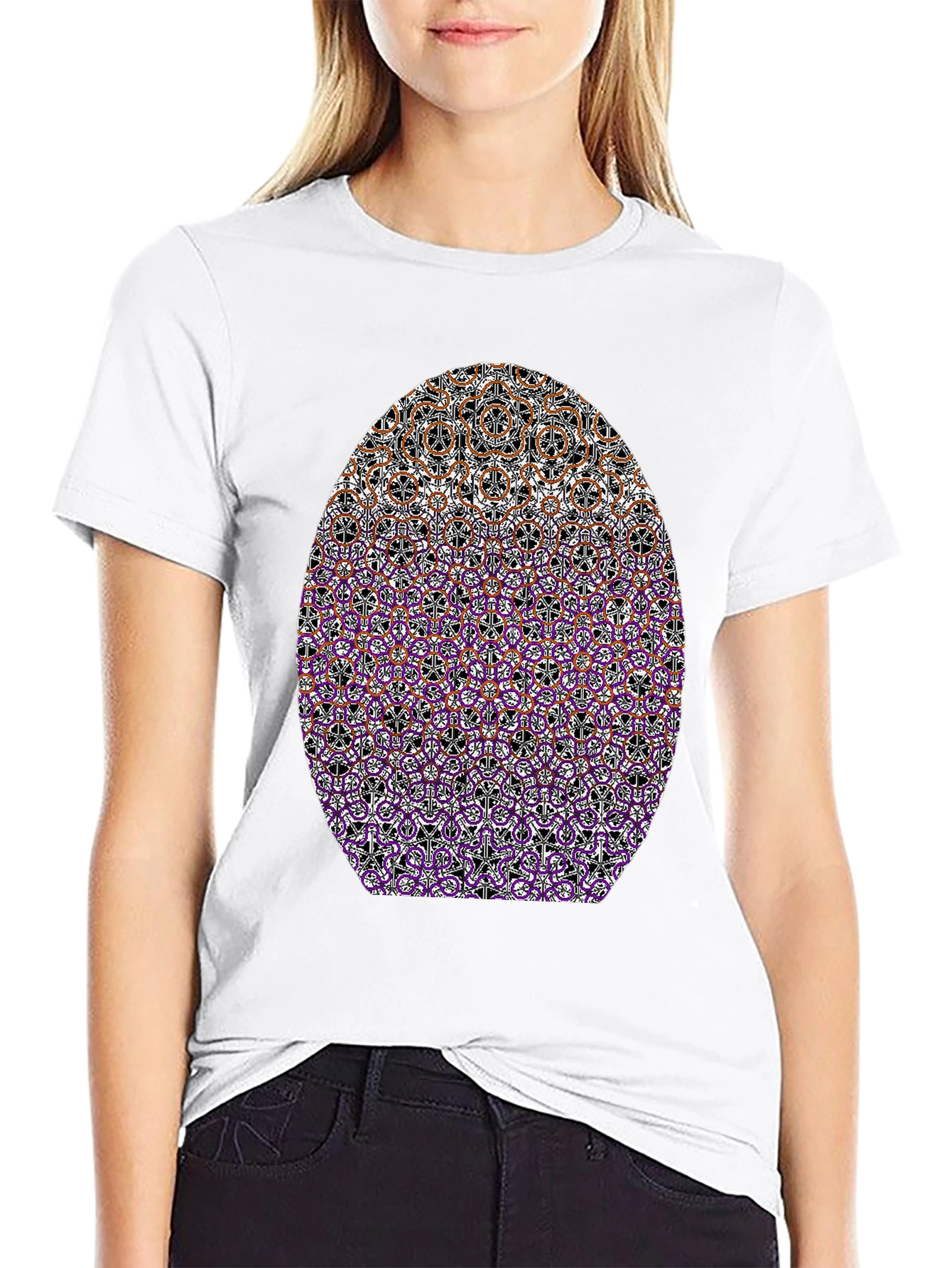 Patterned Oval Print Black T-Shirt