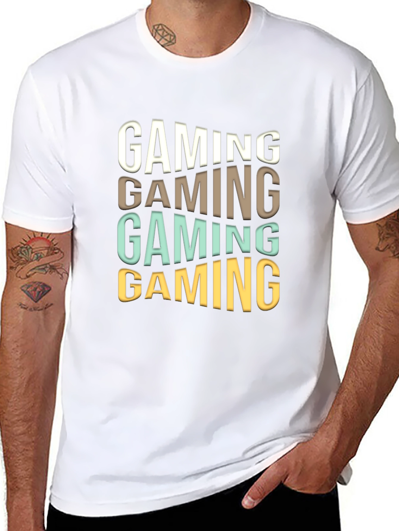 Gaming Stacked Mens Black T-Shirt