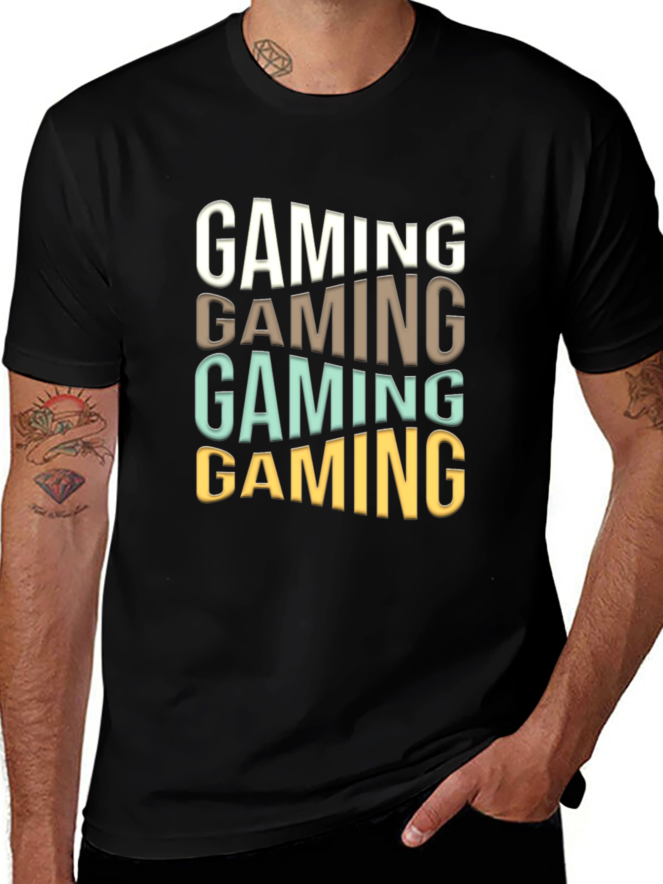 Gaming Stacked Mens Black T-Shirt