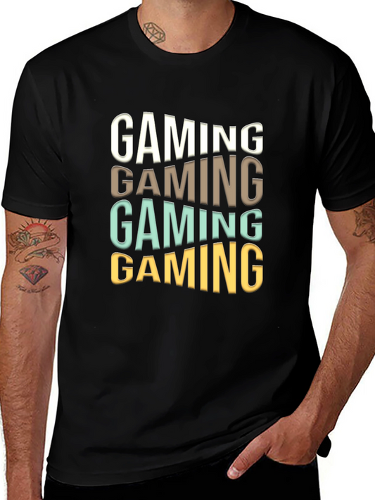 Gaming Stacked Mens Black T-Shirt
