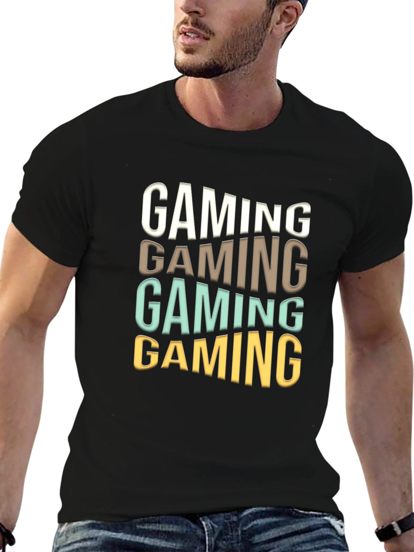 Gaming Stacked Mens Black T-Shirt