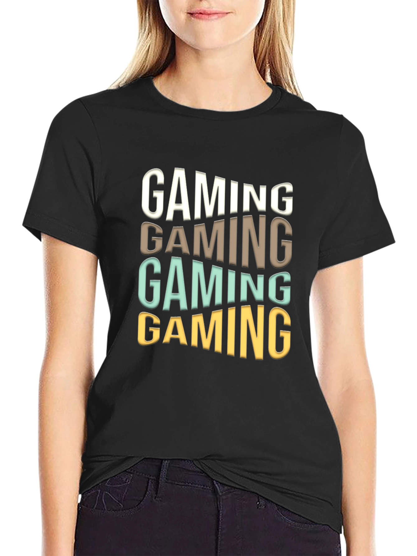 Gaming Stacked Mens Black T-Shirt