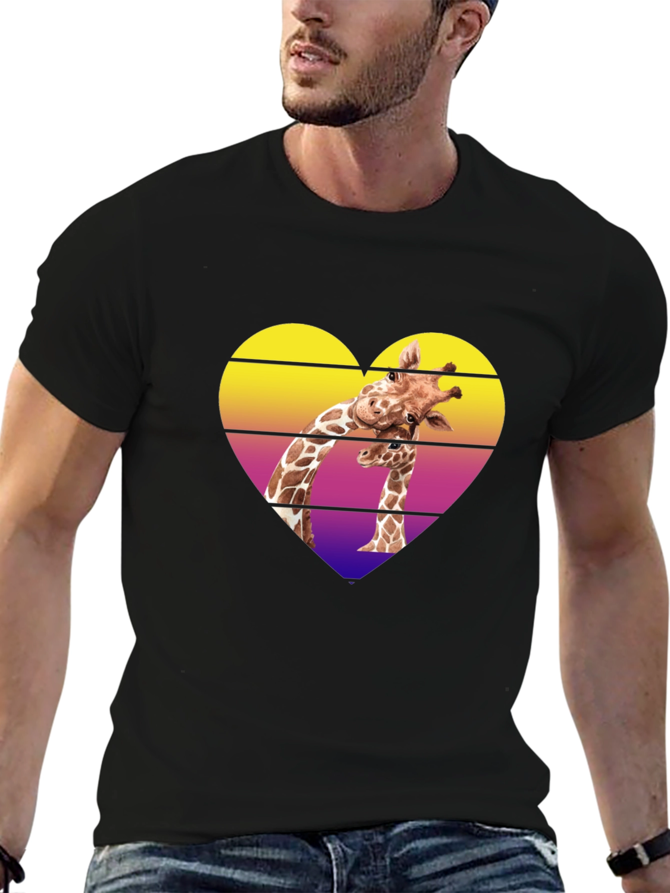 Giraffe Heart Graphic Tee - Stylish Mens Black T-Shirt