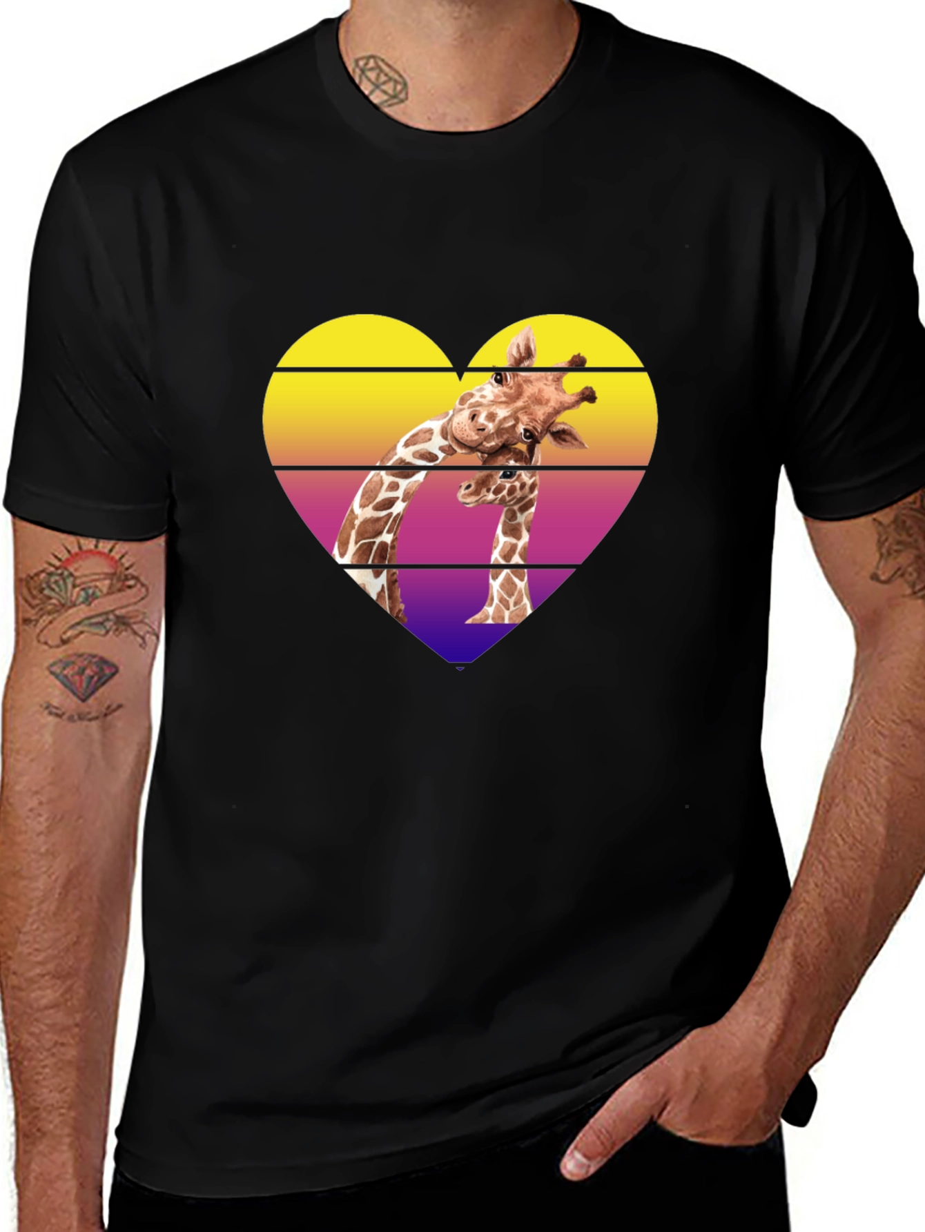 Giraffe Heart Graphic Tee - Stylish Mens Black T-Shirt