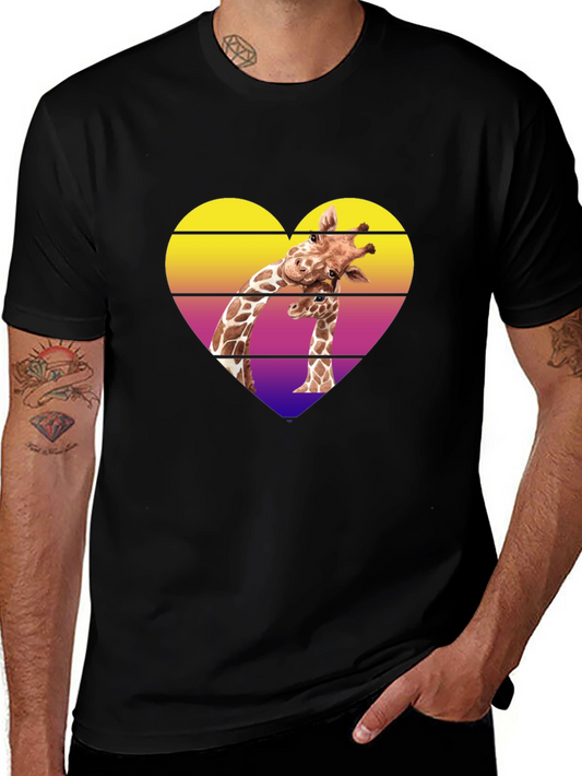 Giraffe Heart Graphic Tee - Stylish Mens Black T-Shirt