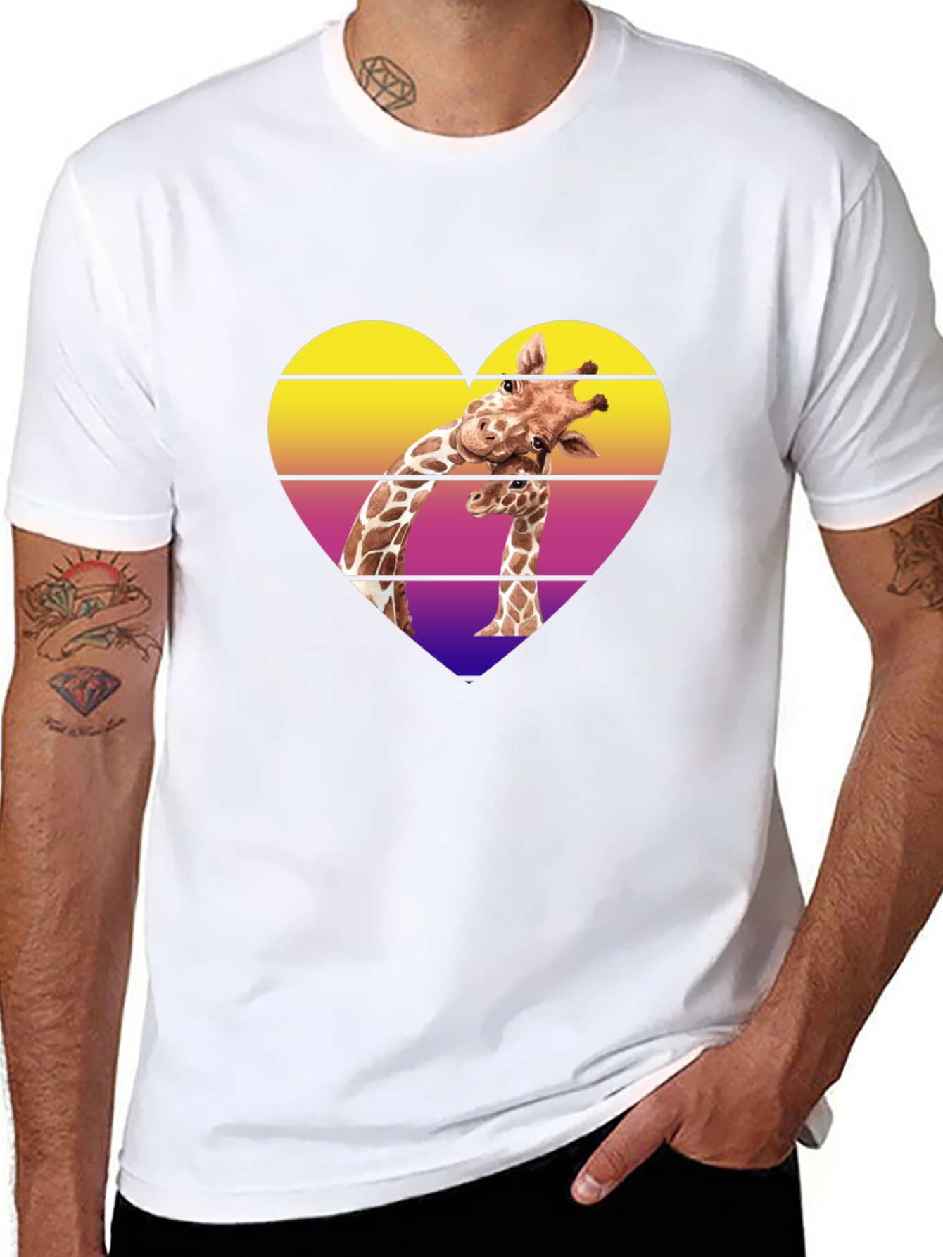 Giraffe Heart Graphic Tee - Stylish Mens Black T-Shirt