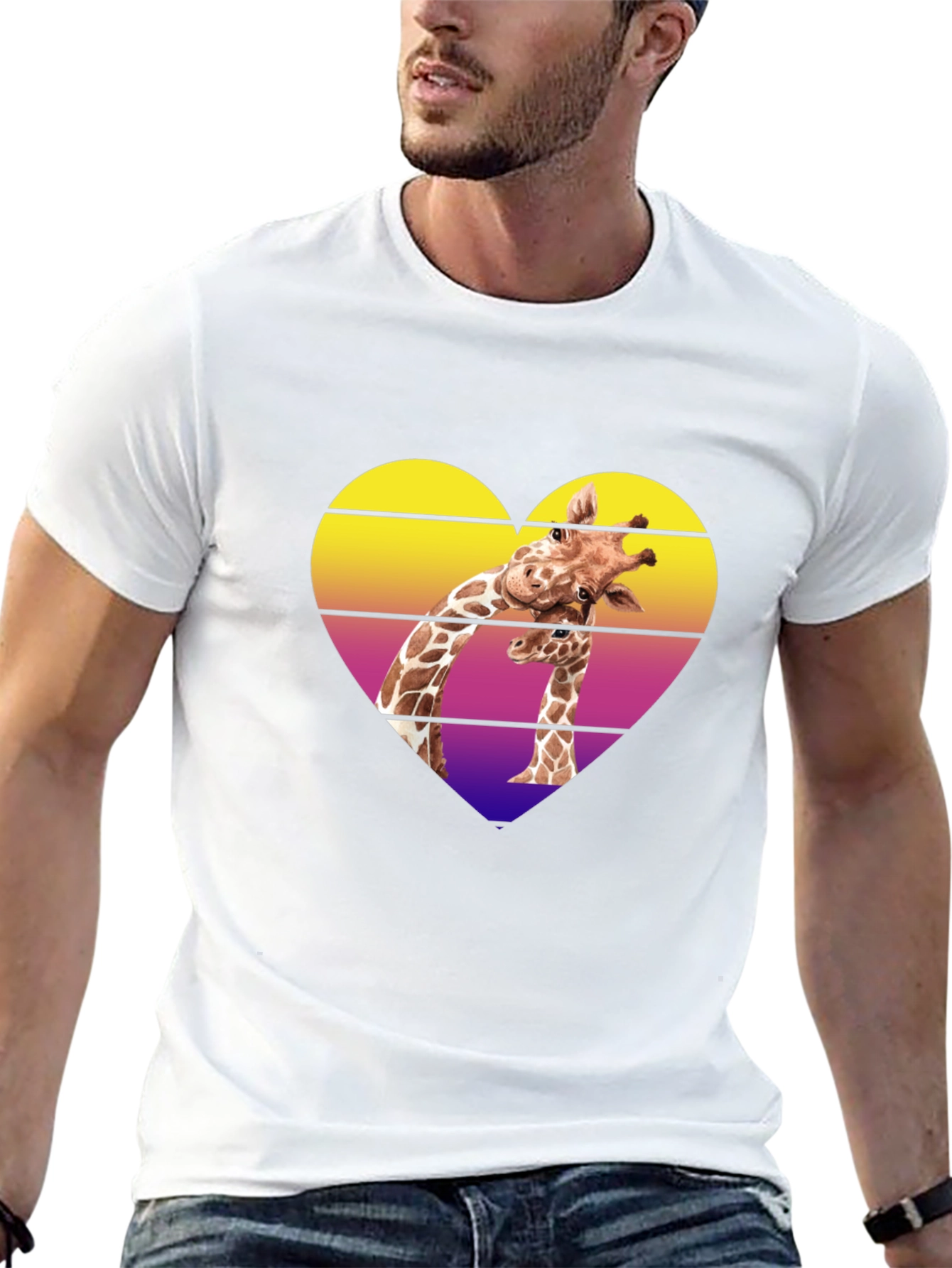 Giraffe Heart Graphic Tee - Stylish Mens Black T-Shirt