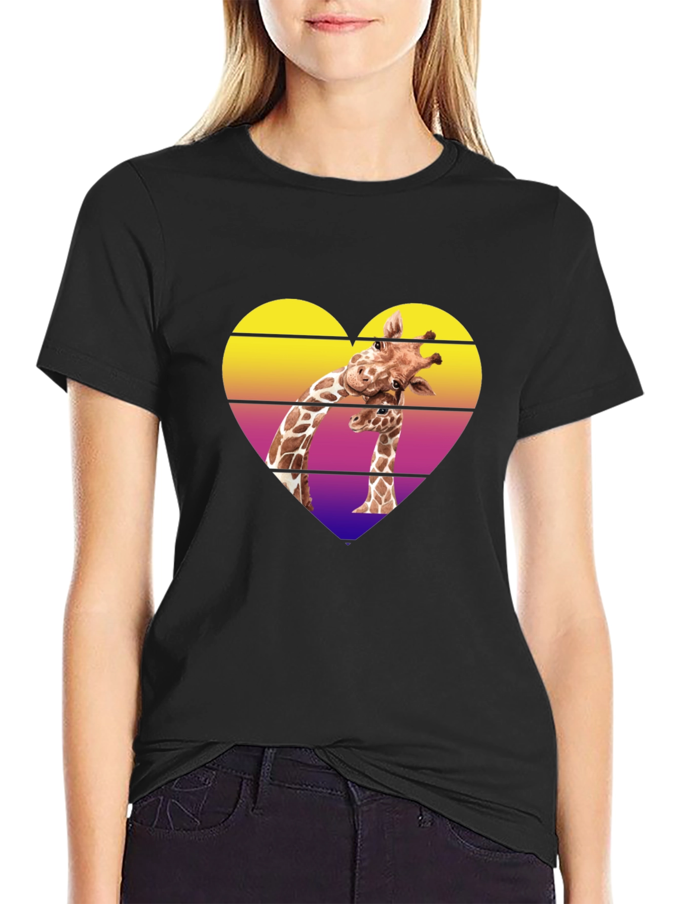 Giraffe Heart Graphic Tee - Stylish Mens Black T-Shirt