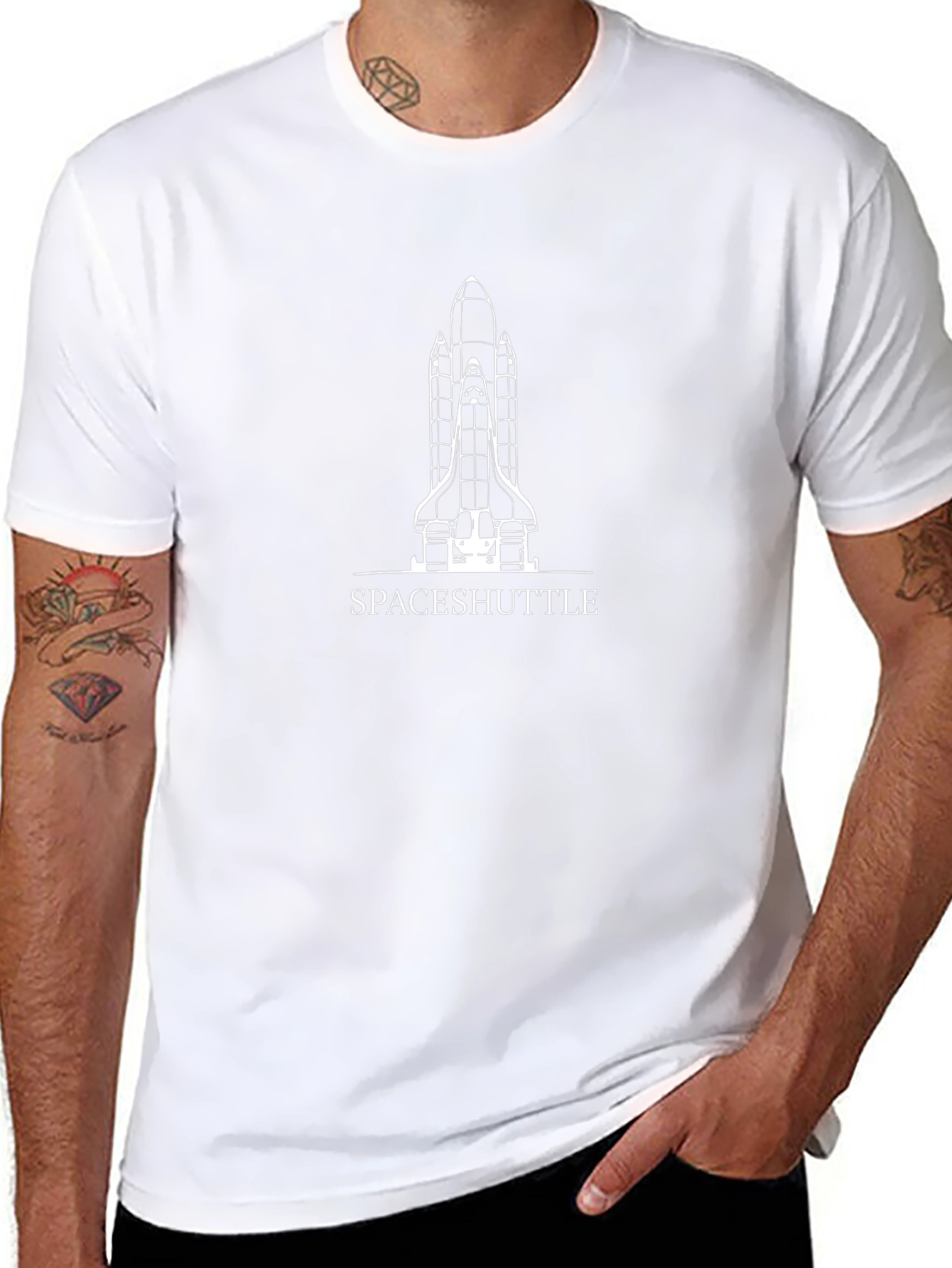 Space Shuttle Graphic Print Black T-Shirt