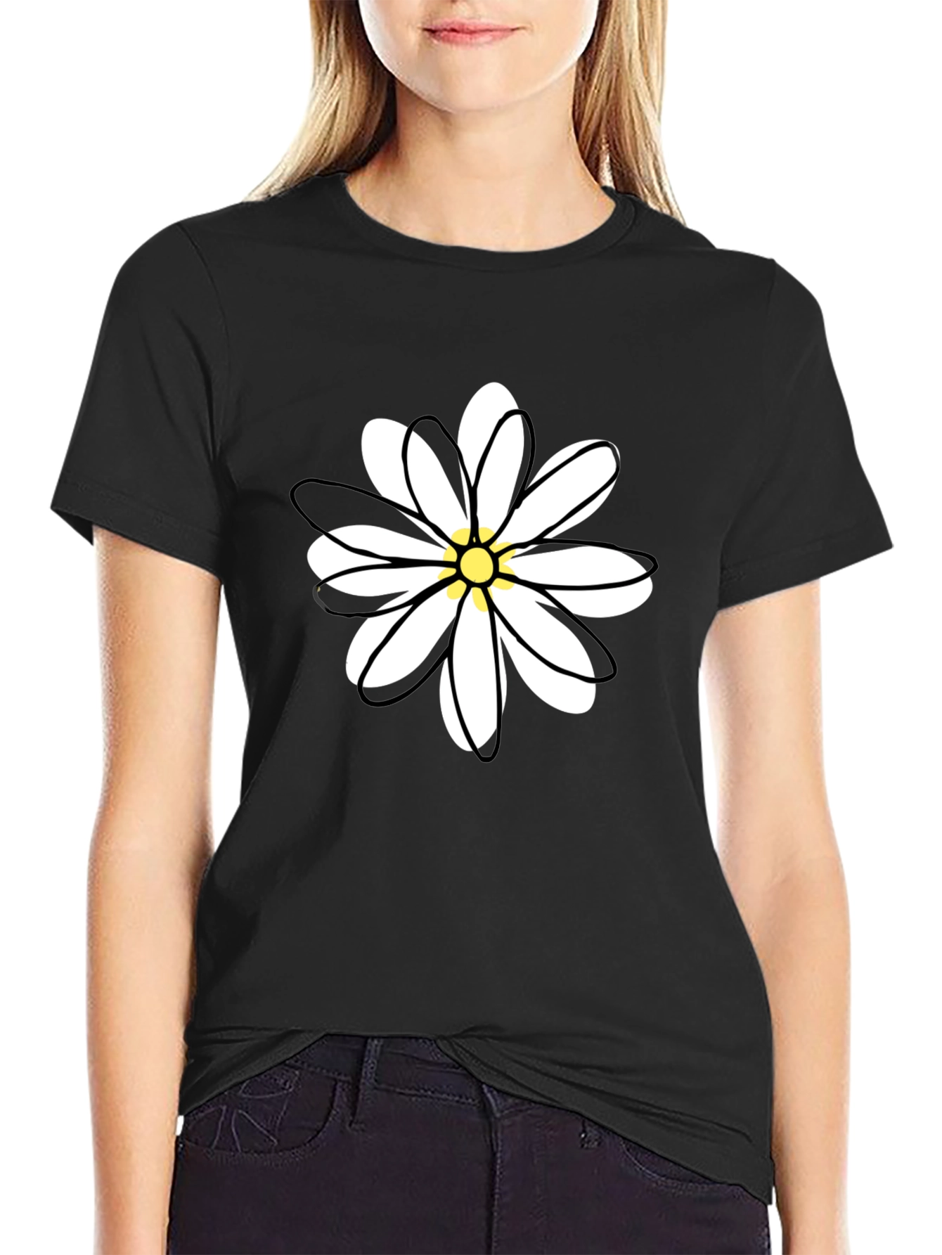Black Daisy Graphic Tee - Casual Style