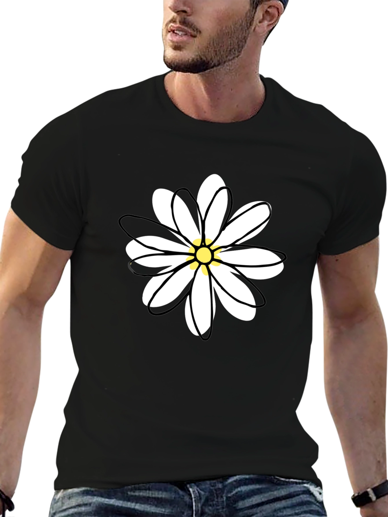 Black Daisy Graphic Tee - Casual Style
