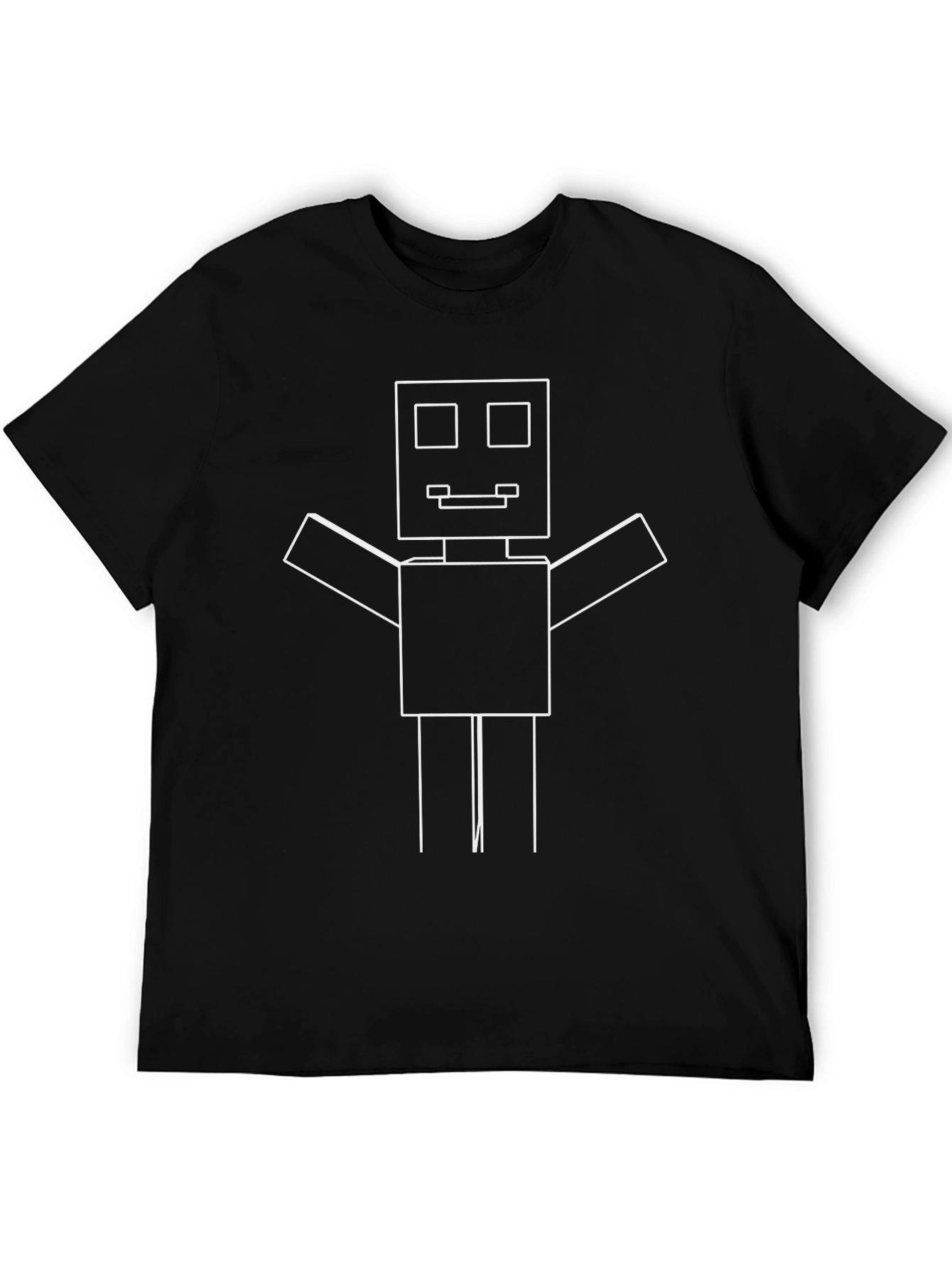 Geometric Robot Graphic Tee - Black Cotton