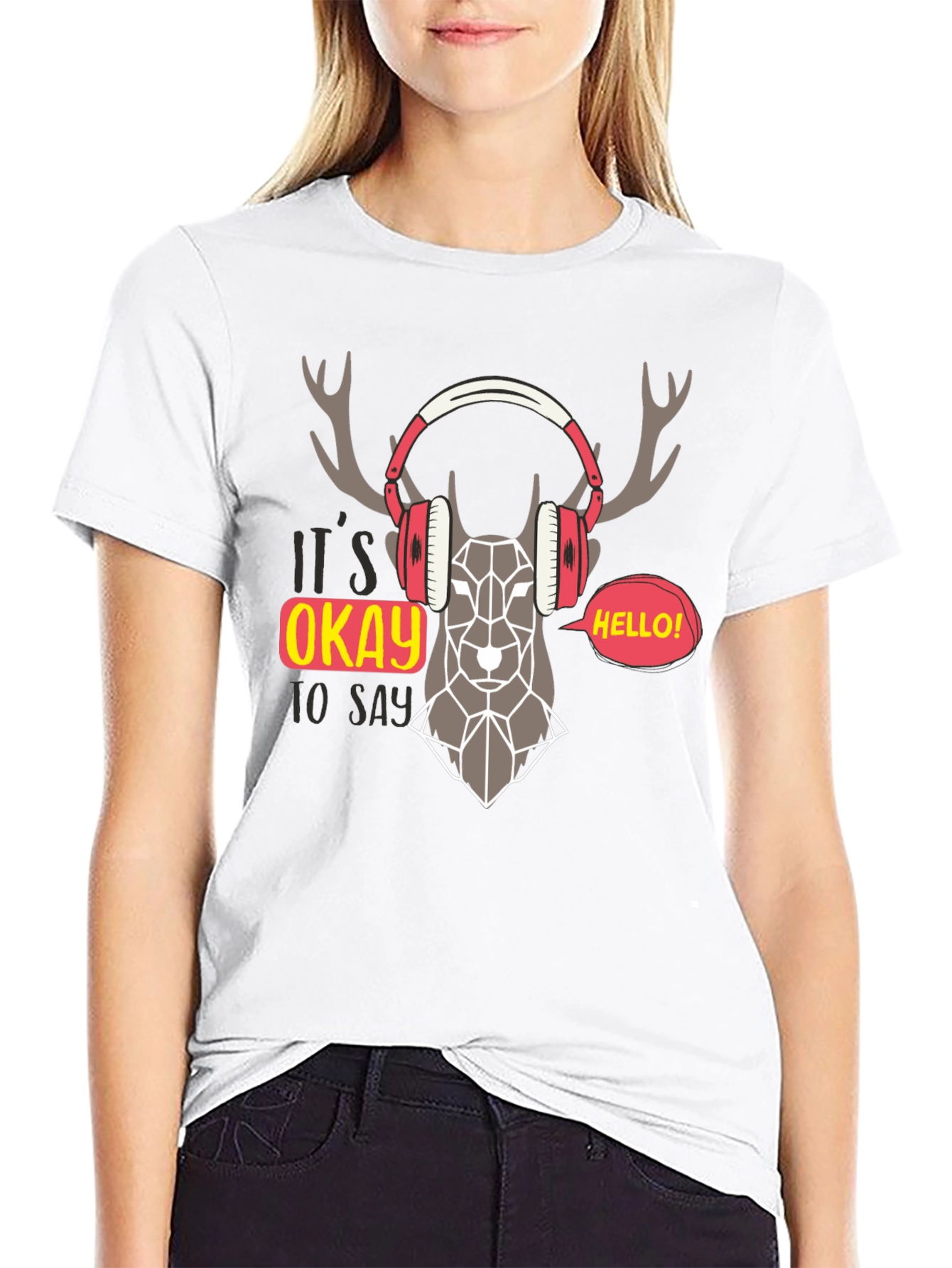 Geometric Deer Headphone Graphic T-Shirt