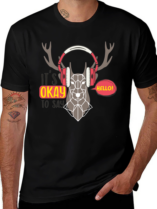 Geometric Deer Headphone Graphic T-Shirt