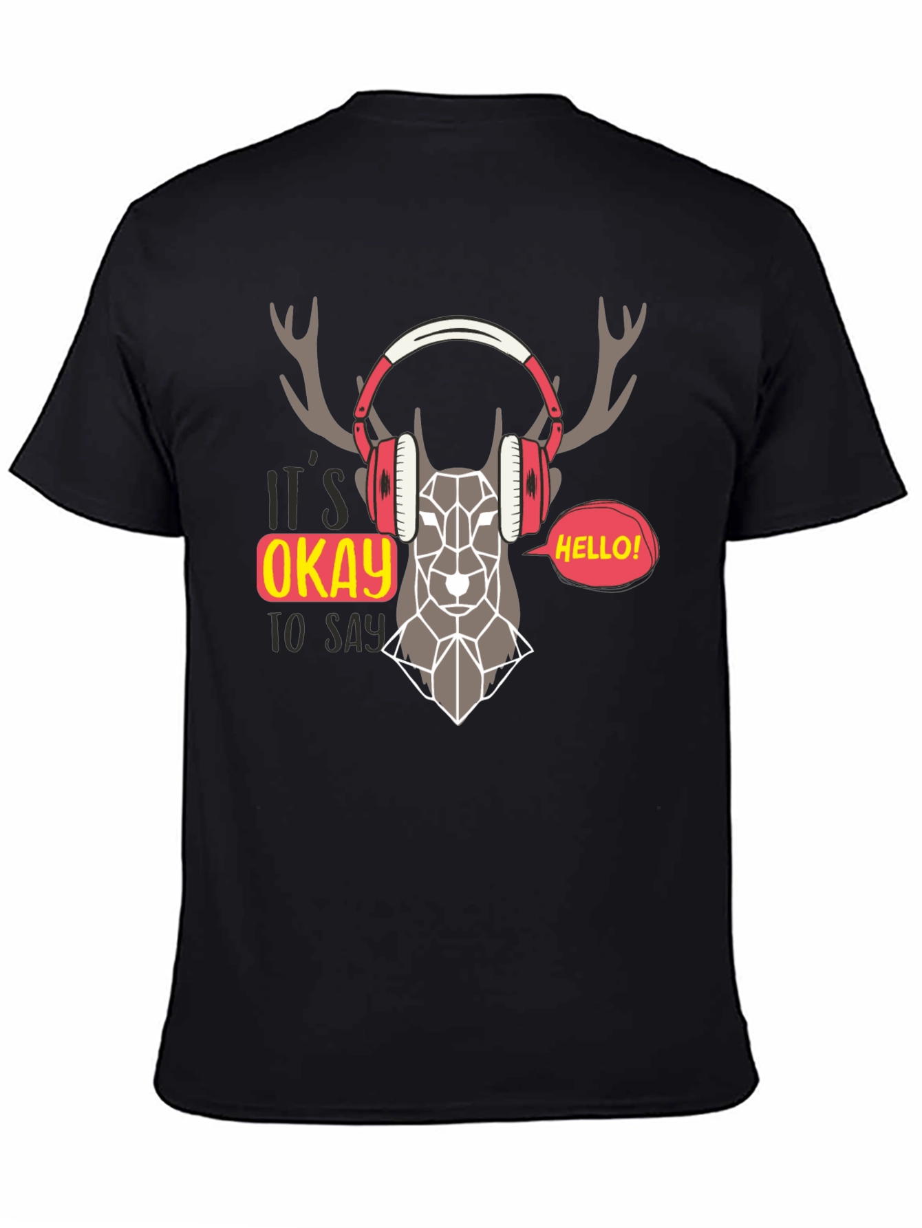Geometric Deer Headphone Graphic T-Shirt
