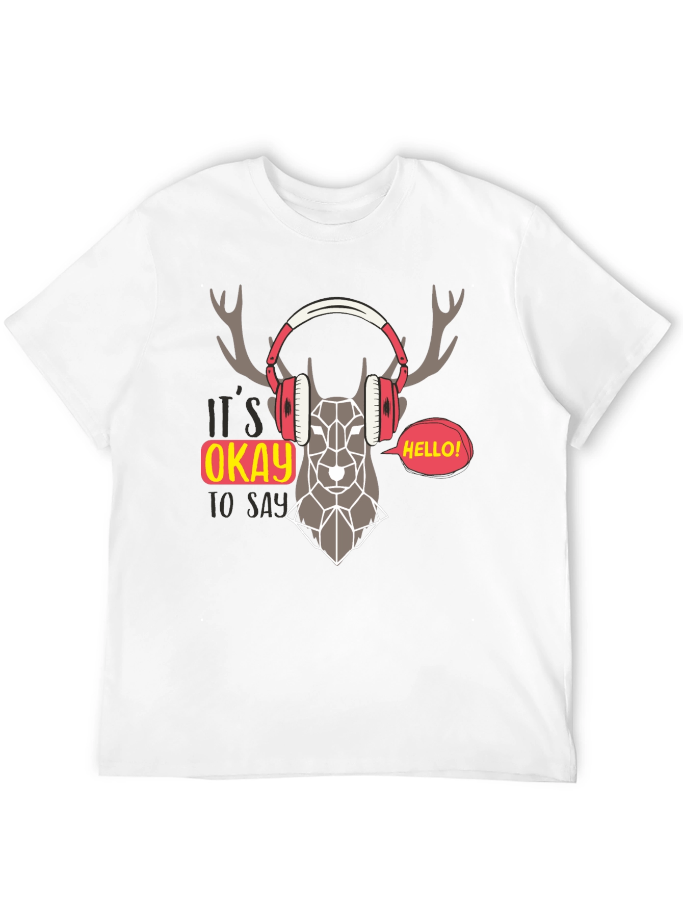 Geometric Deer Headphone Graphic T-Shirt