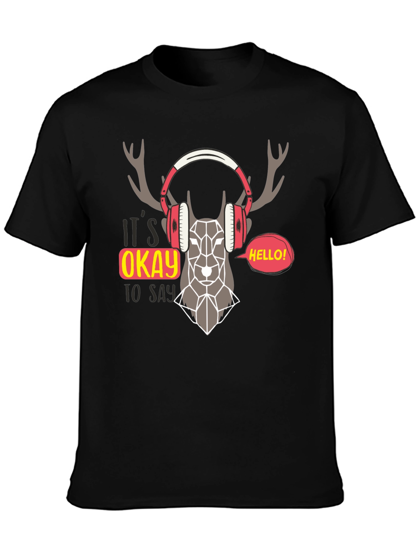 Geometric Deer Headphone Graphic T-Shirt