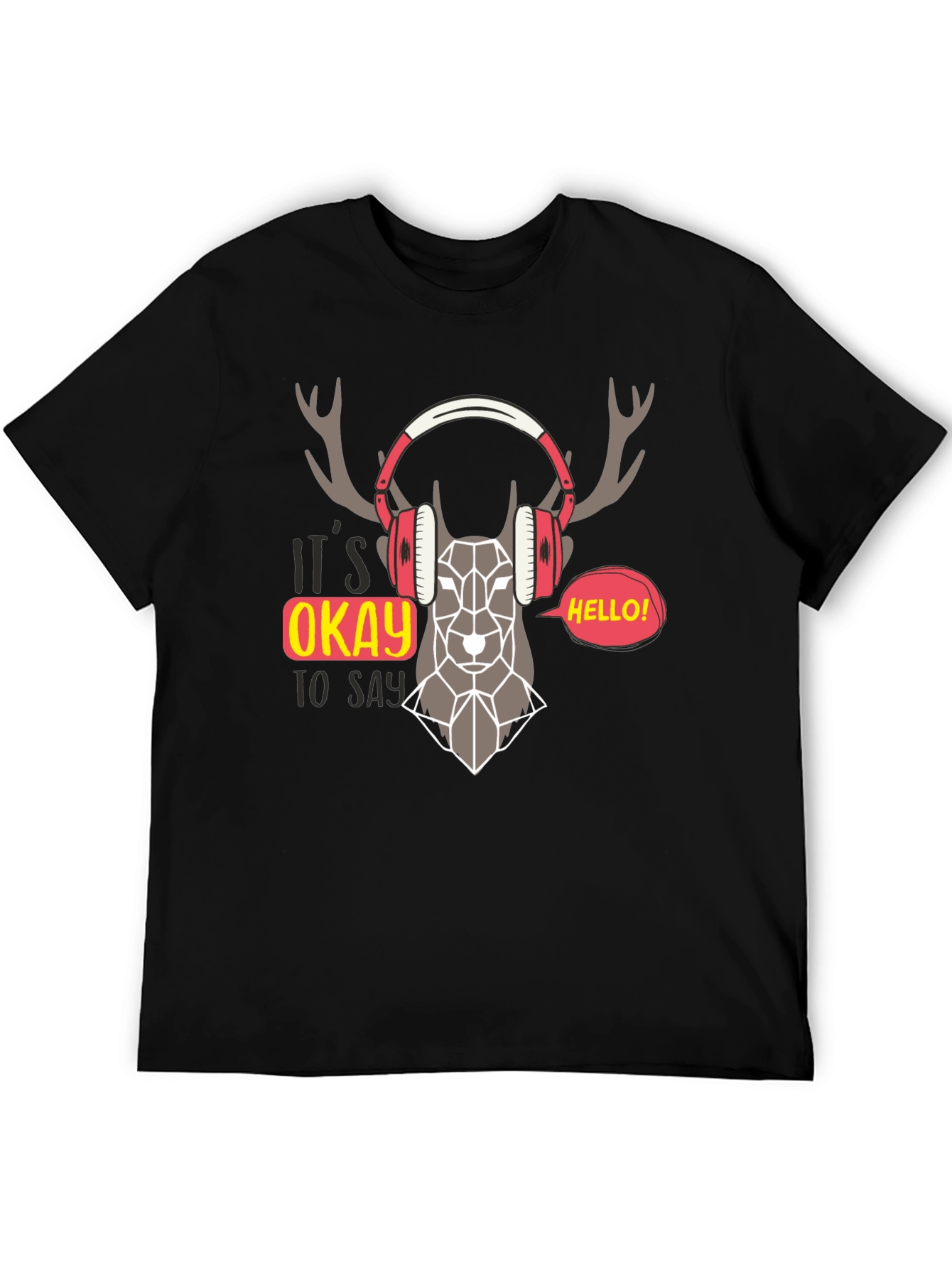 Geometric Deer Headphone Graphic T-Shirt