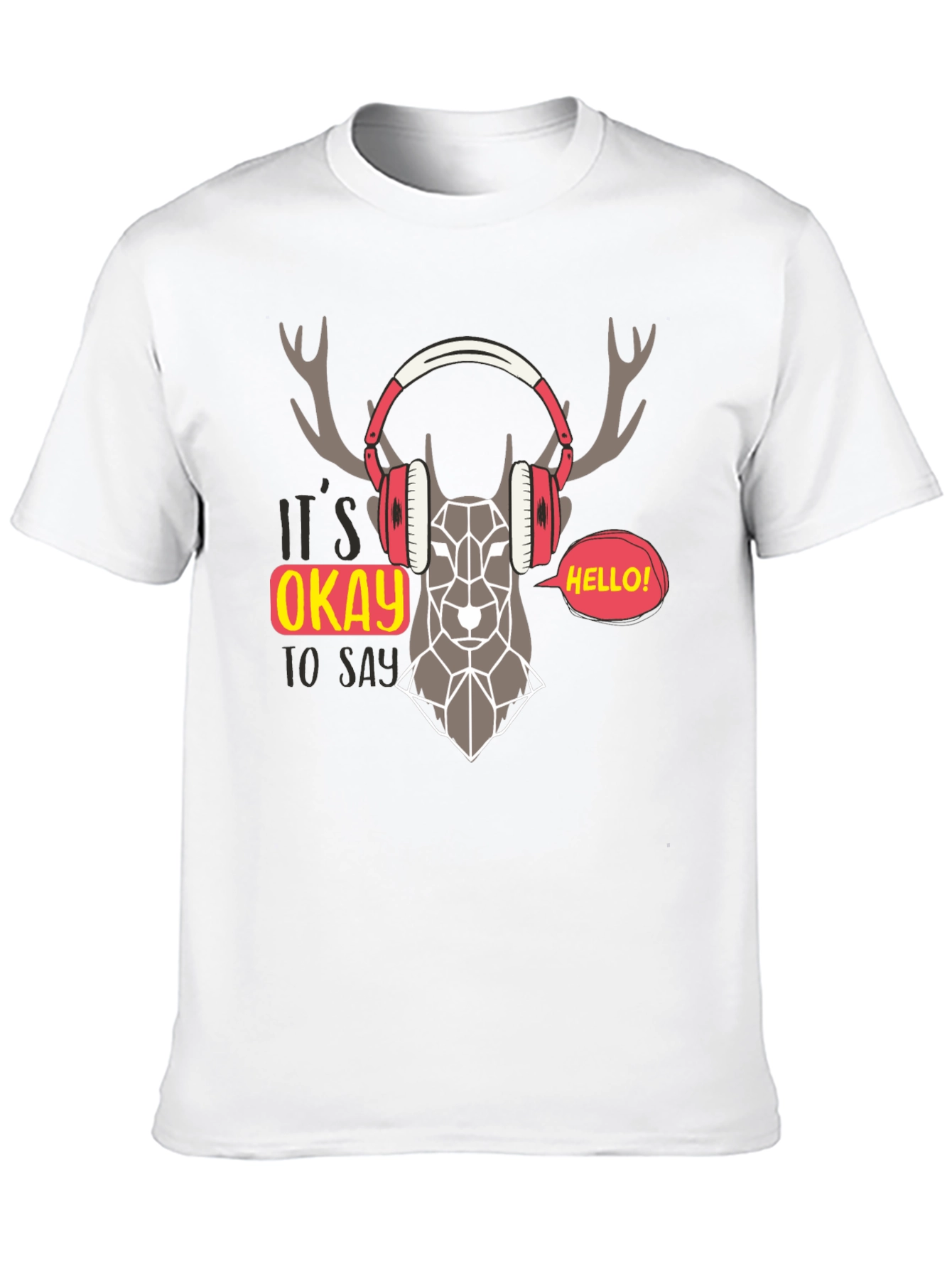 Geometric Deer Headphone Graphic T-Shirt