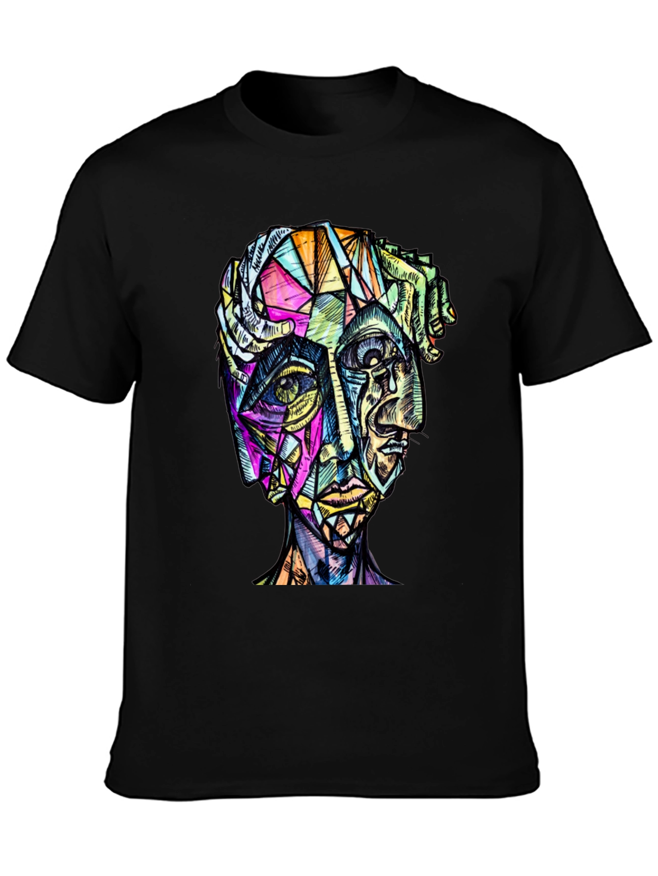 Abstract Geometric Face Graphic Tee - Modern Art Shirt