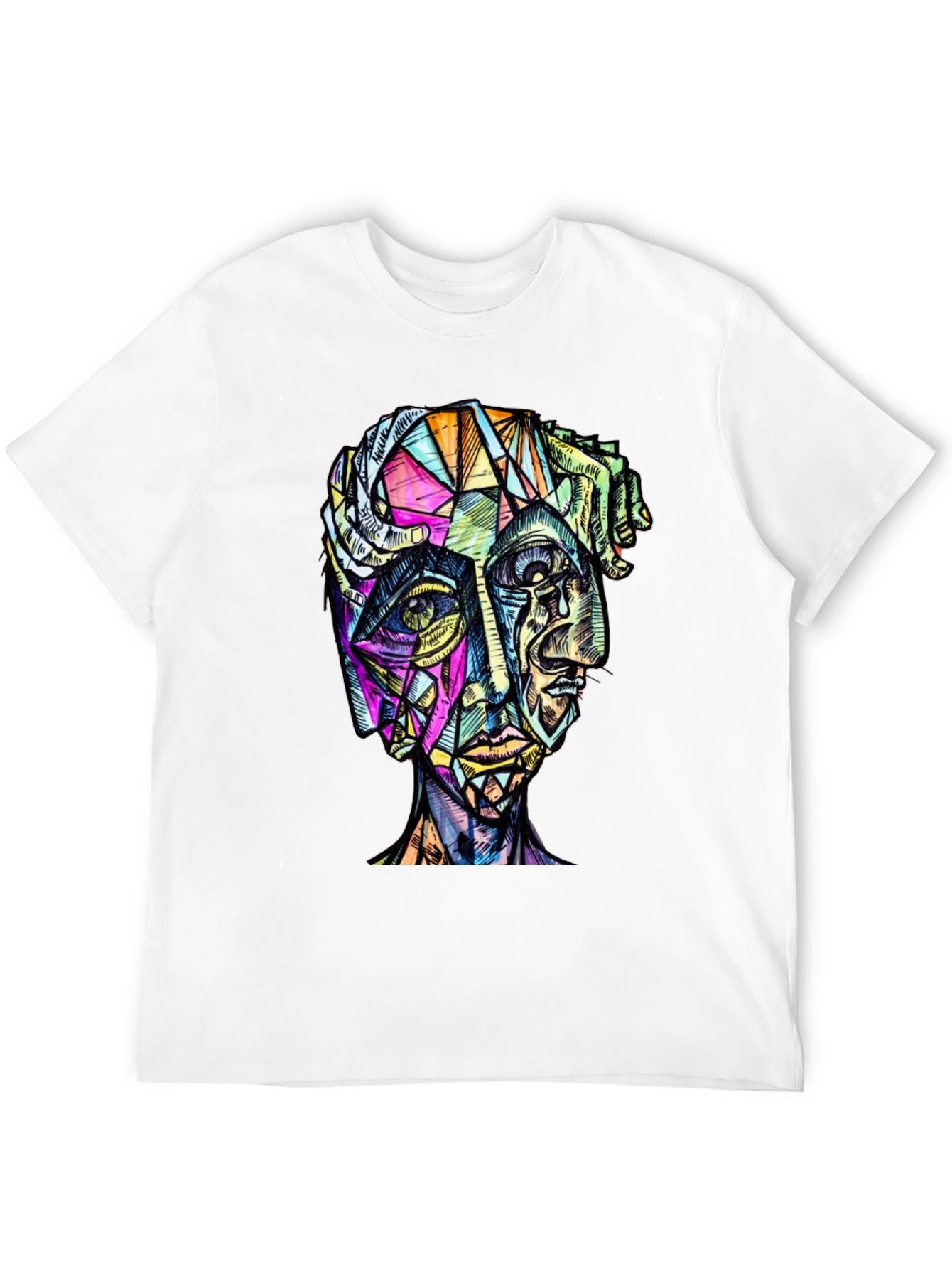 Abstract Geometric Face Graphic Tee - Modern Art Shirt