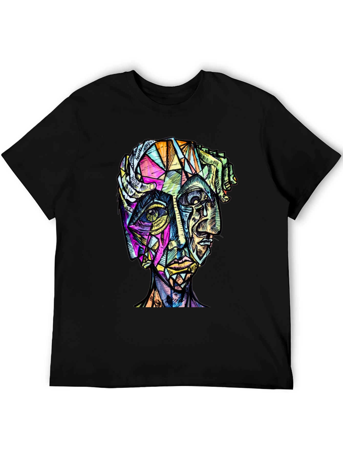 Abstract Geometric Face Graphic Tee - Modern Art Shirt