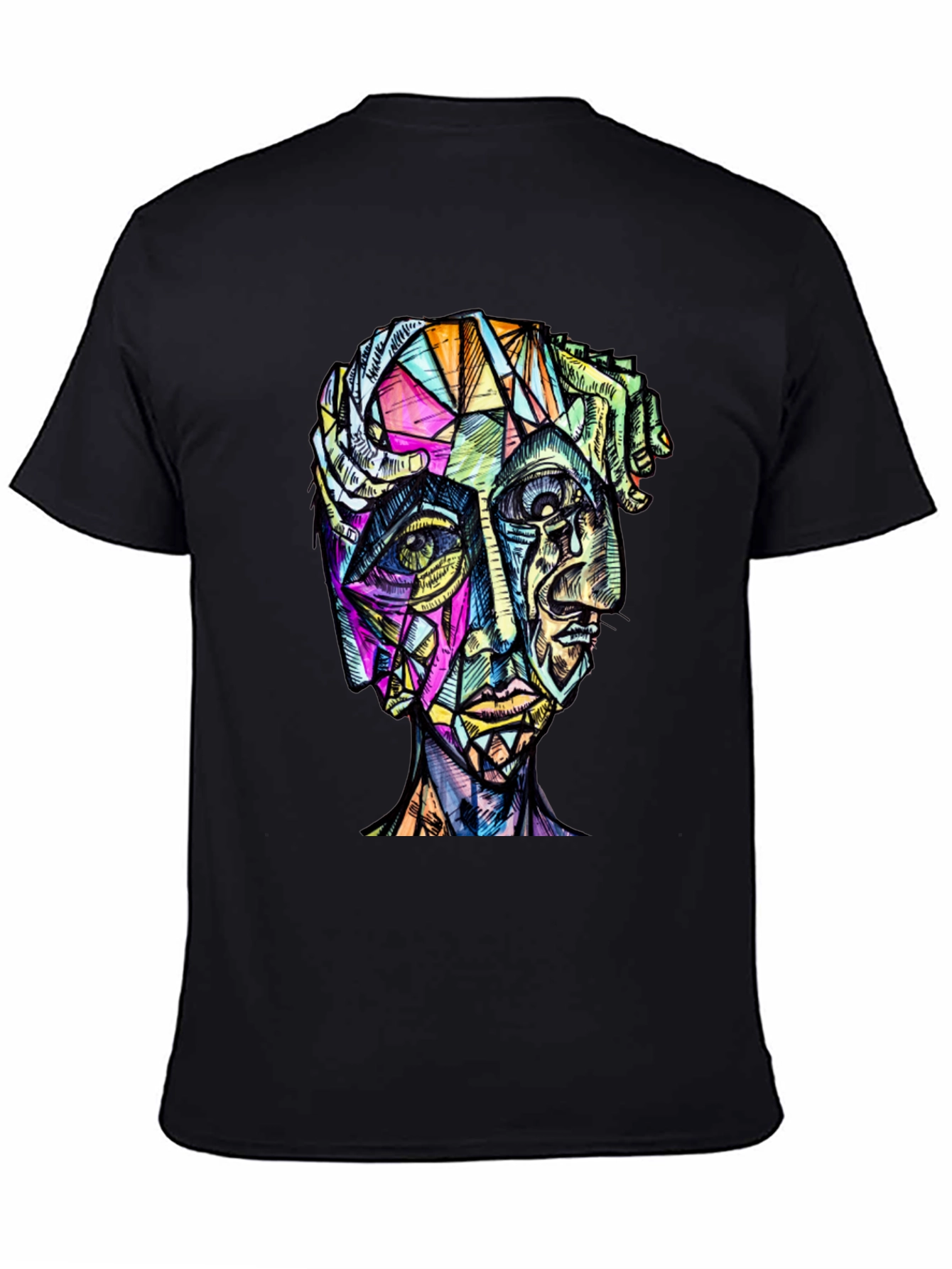 Abstract Geometric Face Graphic Tee - Modern Art Shirt