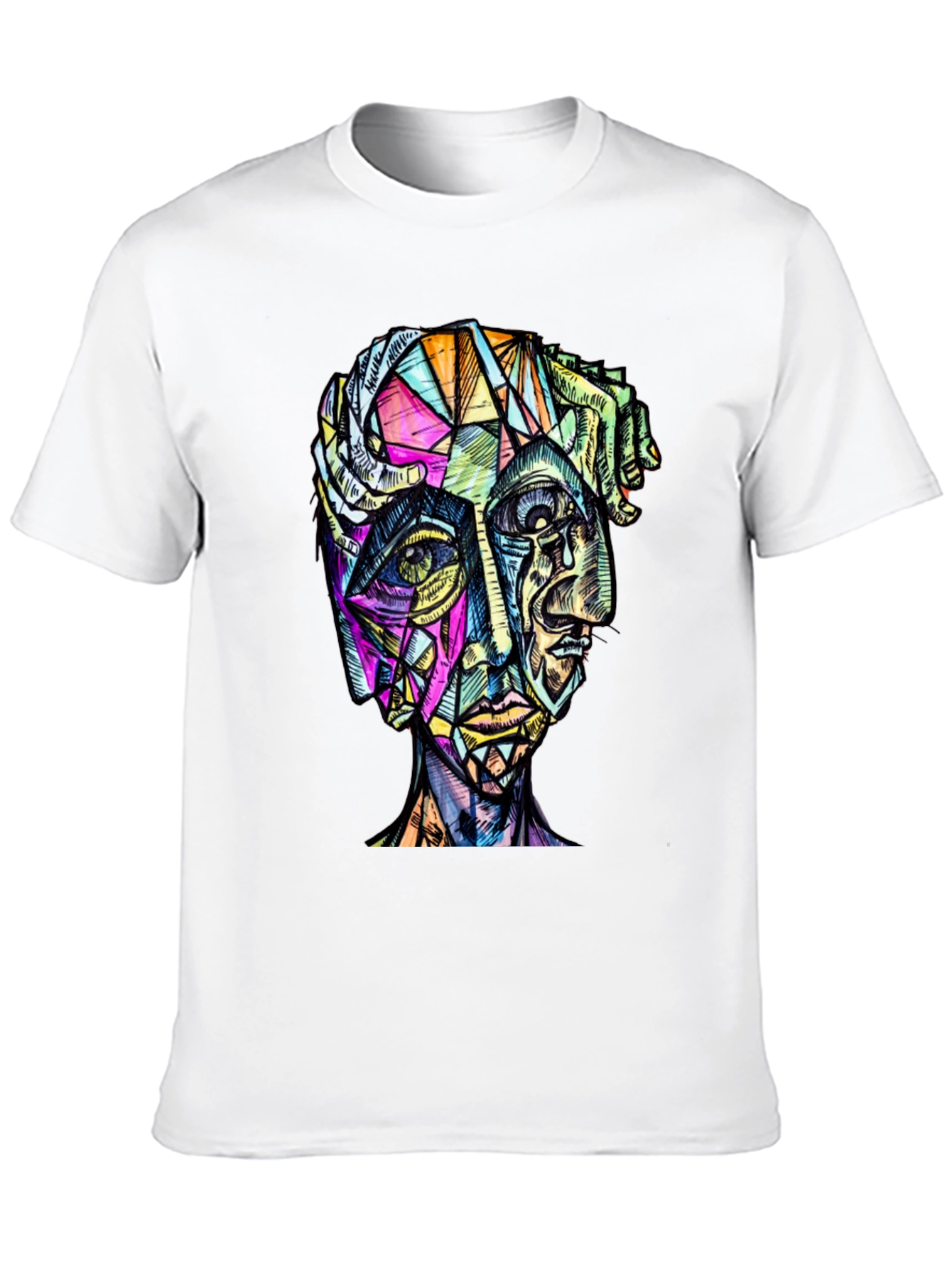 Abstract Geometric Face Graphic Tee - Modern Art Shirt