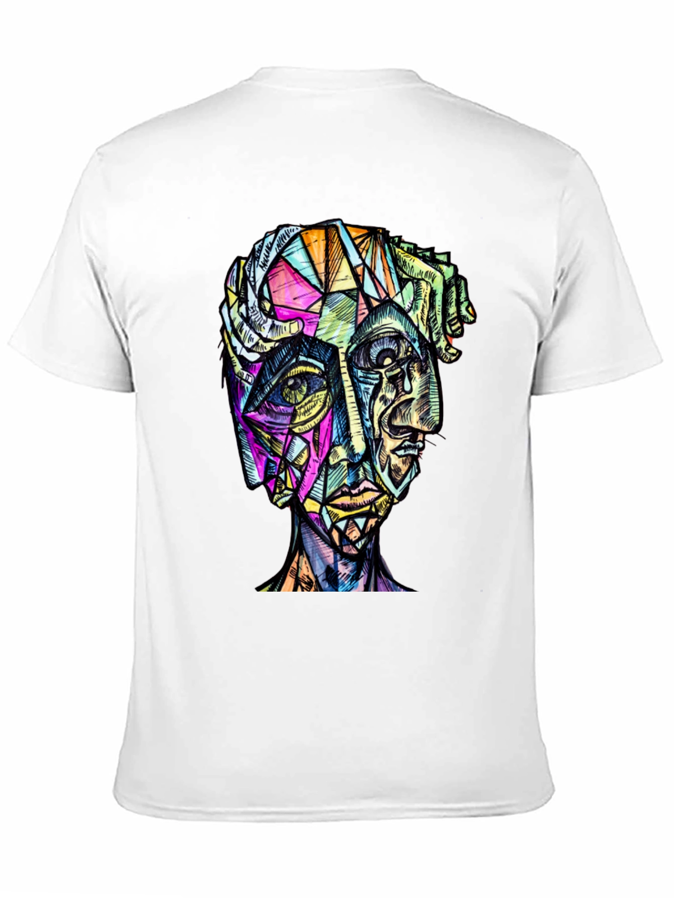 Abstract Geometric Face Graphic Tee - Modern Art Shirt