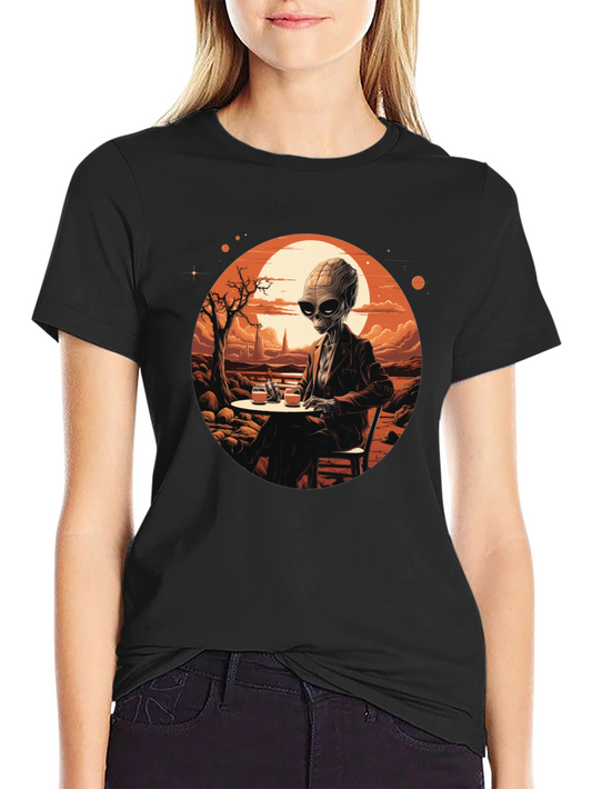 Alien Sipping T-Shirt - Sci-Fi Graphic Tee