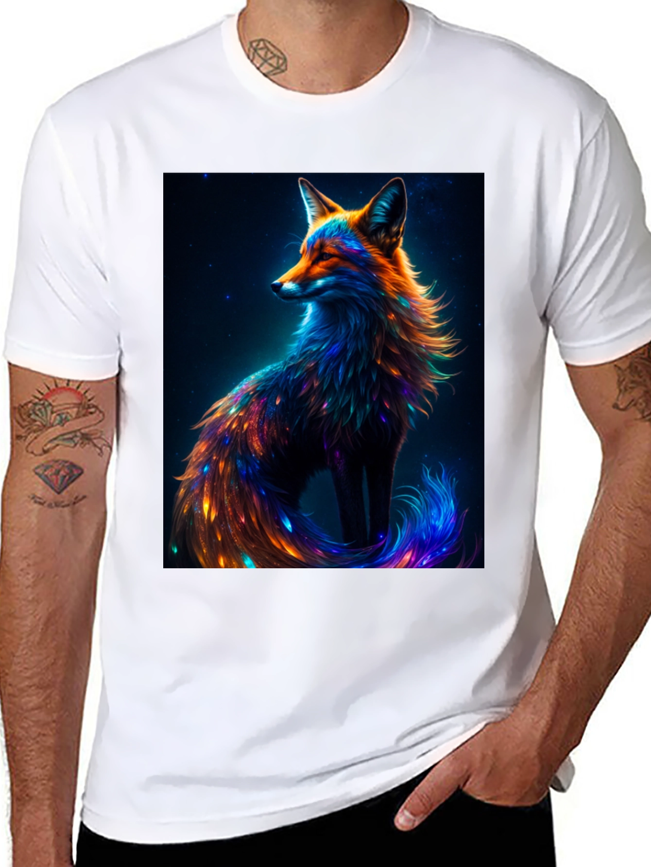 Galaxy Fox Graphic Tee - Unique Animal Print T-Shirt