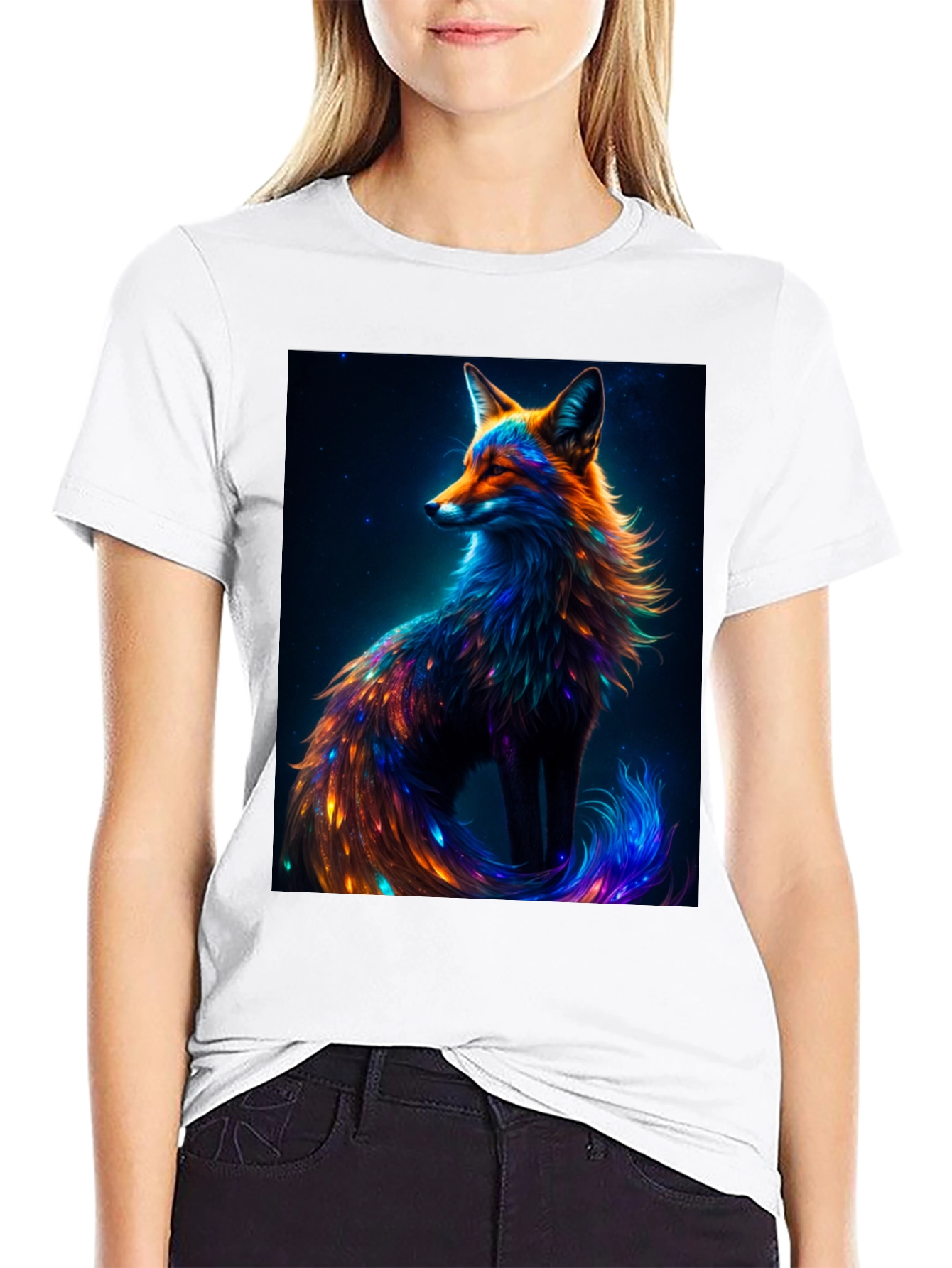 Galaxy Fox Graphic Tee - Unique Animal Print T-Shirt