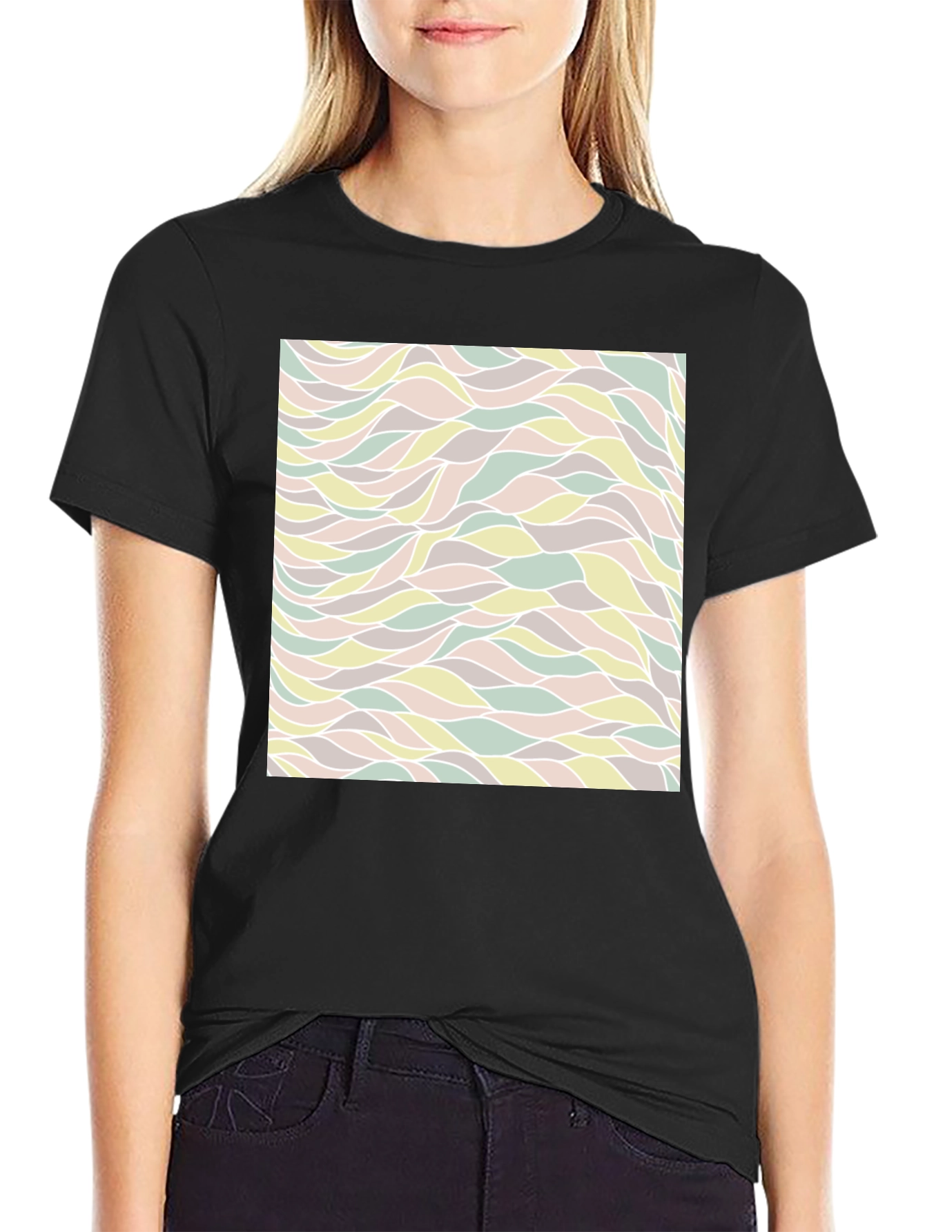 Abstract Wave Pattern Black T-Shirt