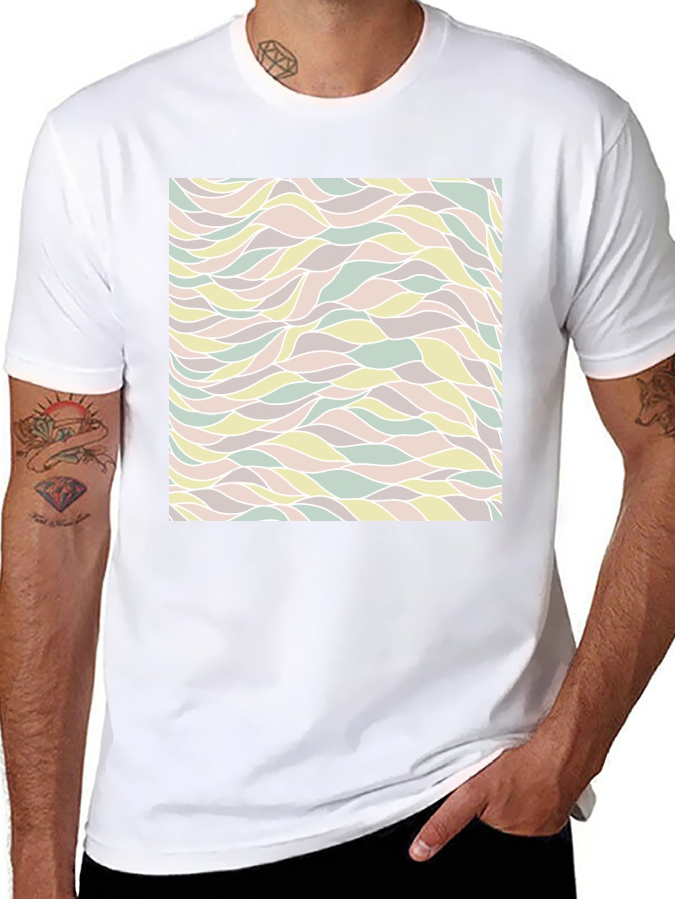 Abstract Wave Pattern Black T-Shirt