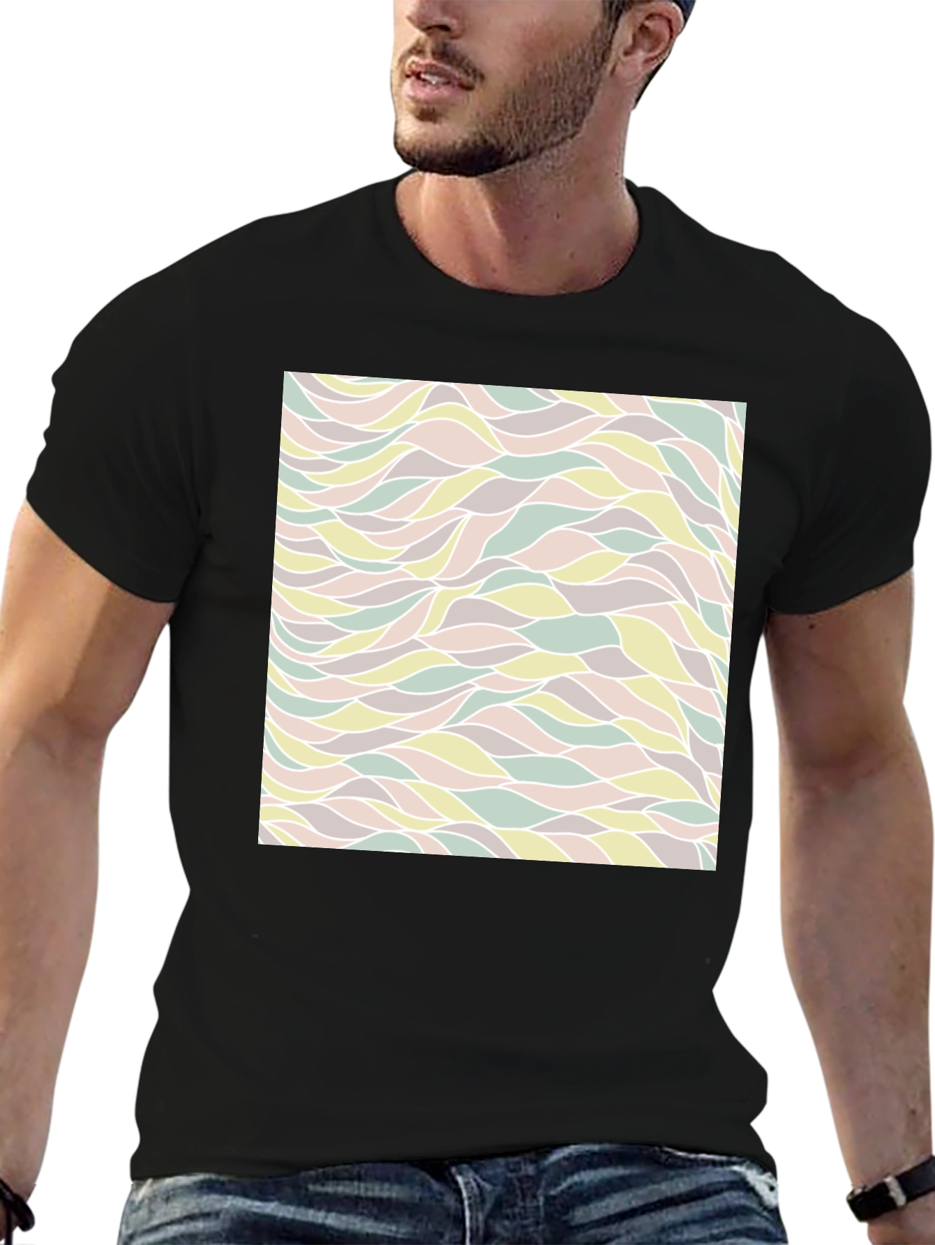 Abstract Wave Pattern Black T-Shirt