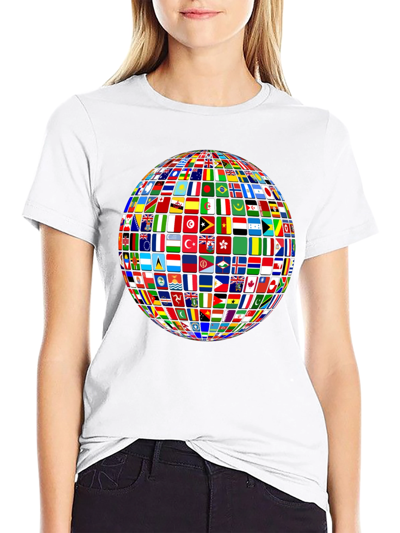 Global Flags Graphic Tee - Black Crew Neck T-Shirt