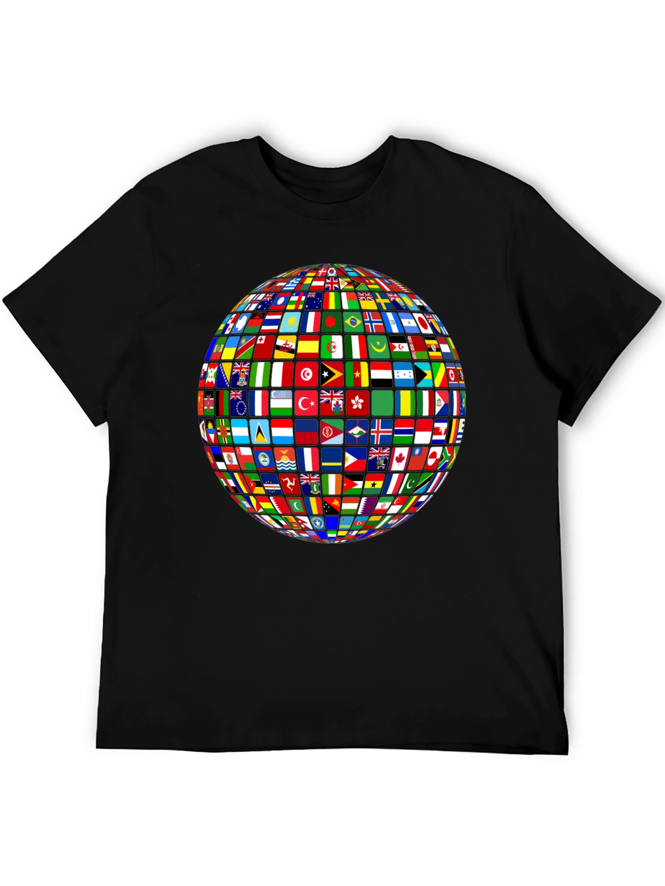 Global Flags Graphic Tee - Black Crew Neck T-Shirt
