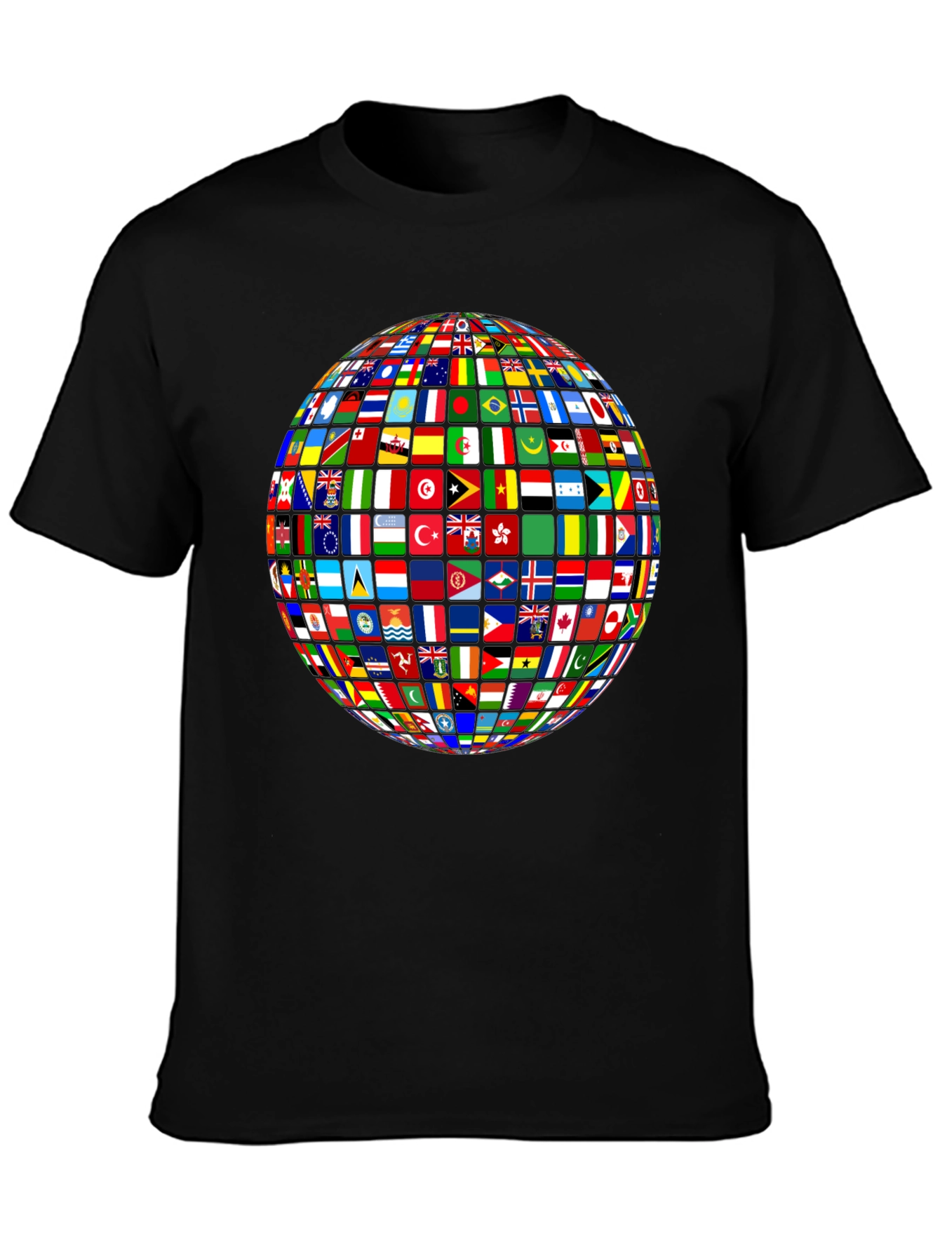Global Flags Graphic Tee - Black Crew Neck T-Shirt