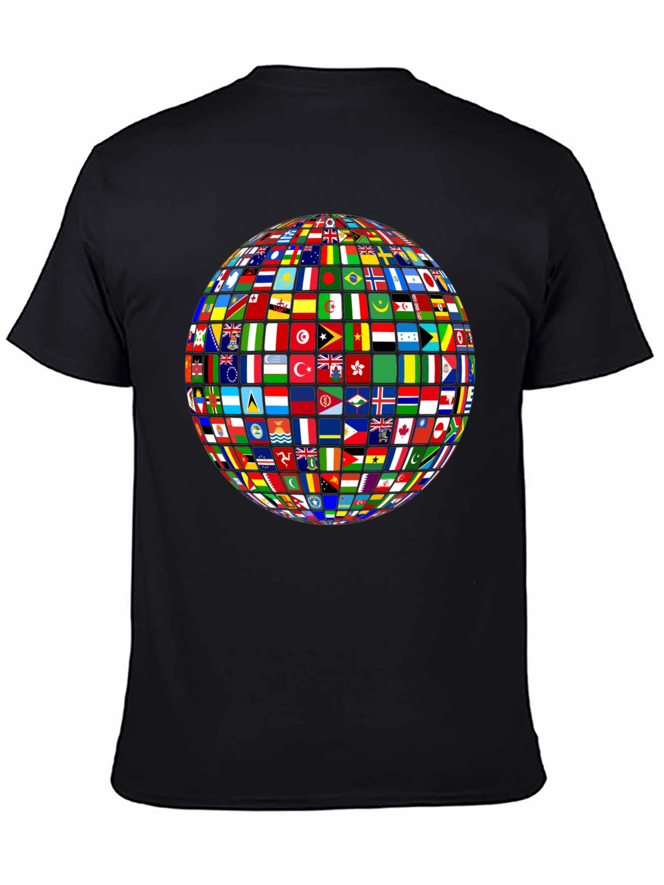 Global Flags Graphic Tee - Black Crew Neck T-Shirt
