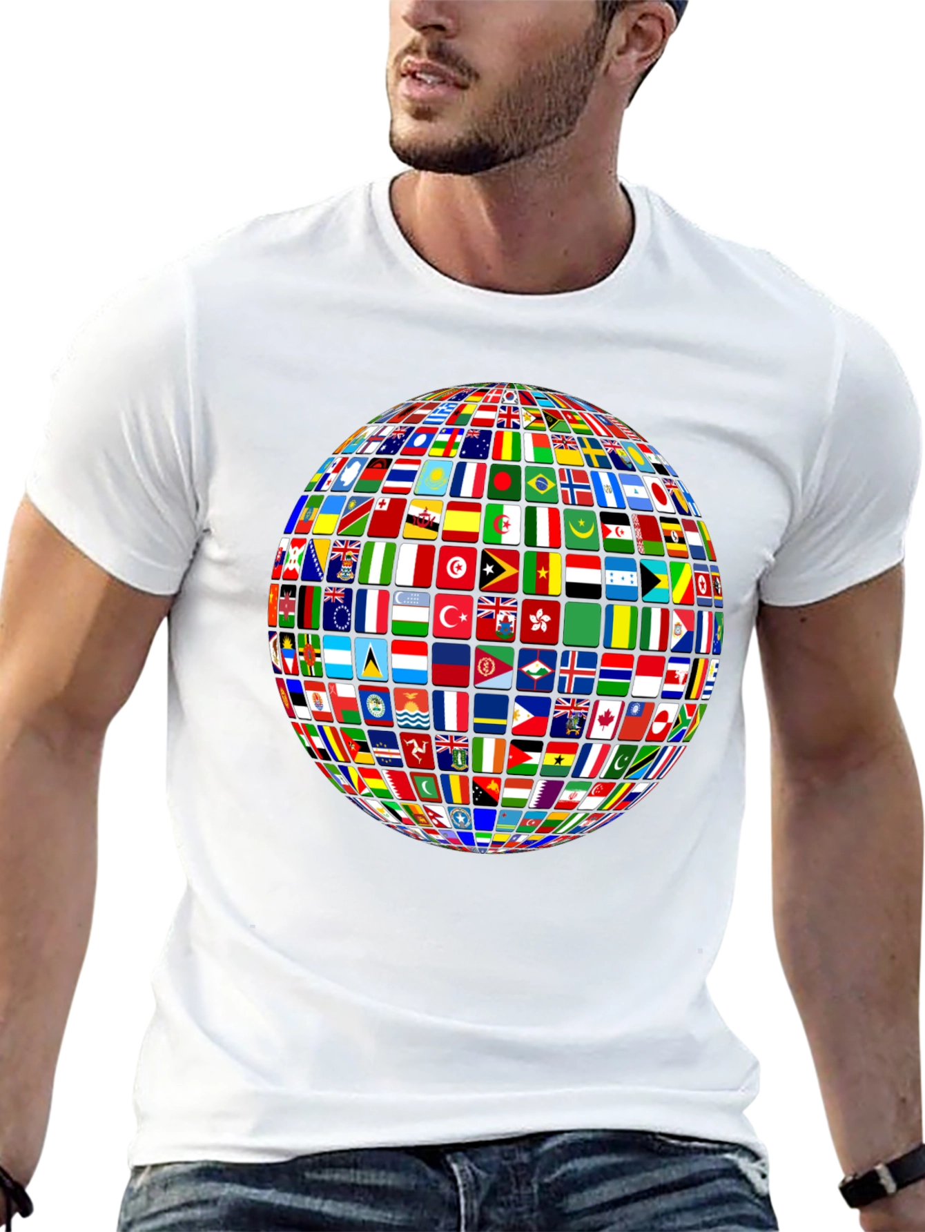 Global Flags Graphic Tee - Black Crew Neck T-Shirt
