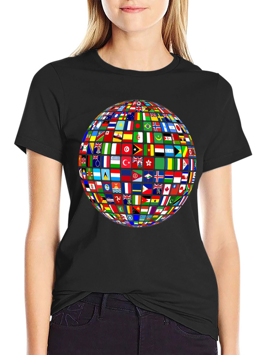 Global Flags Graphic Tee - Black Crew Neck T-Shirt