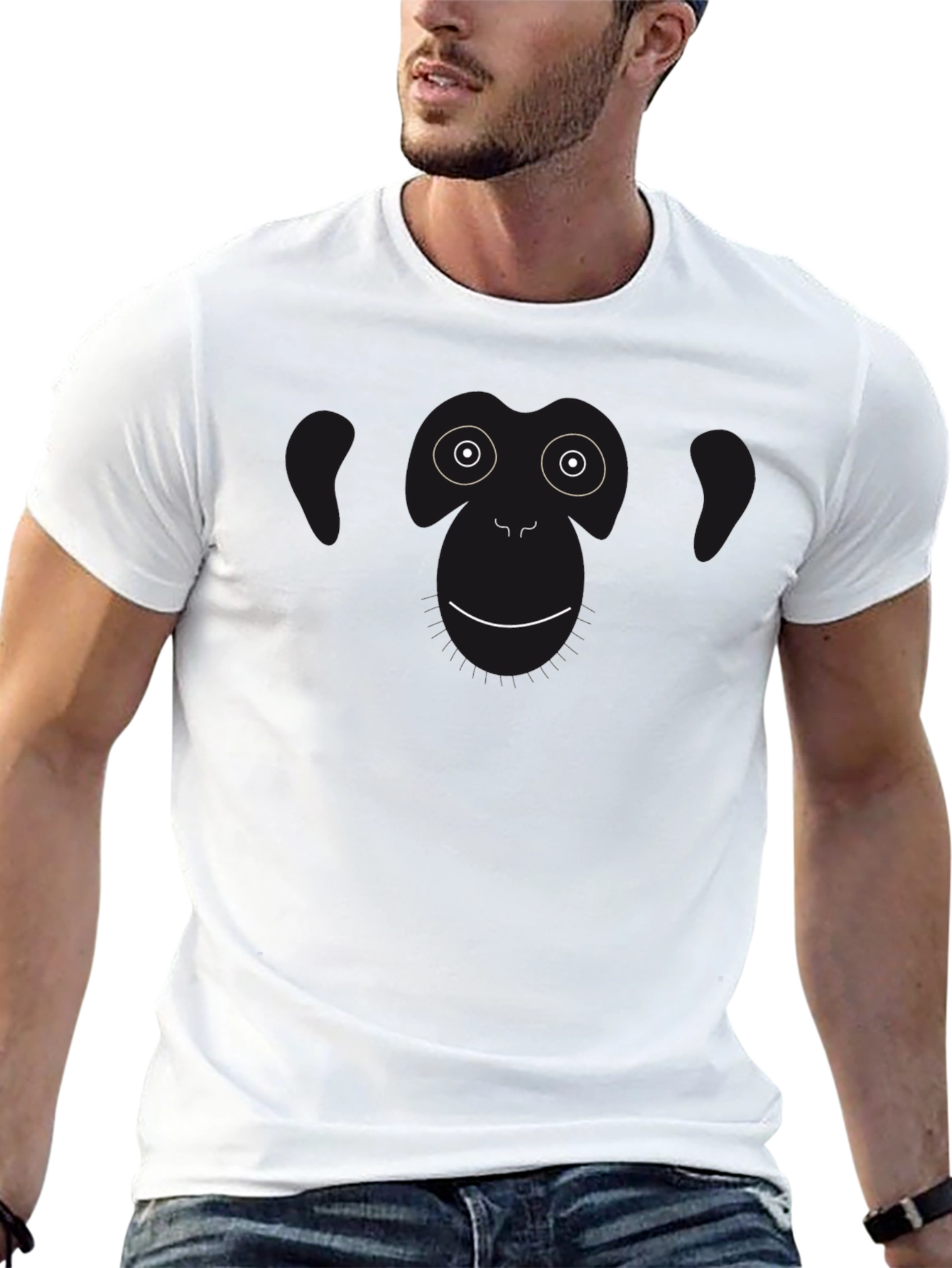Funny Monkey Face Graphic Black T-Shirt