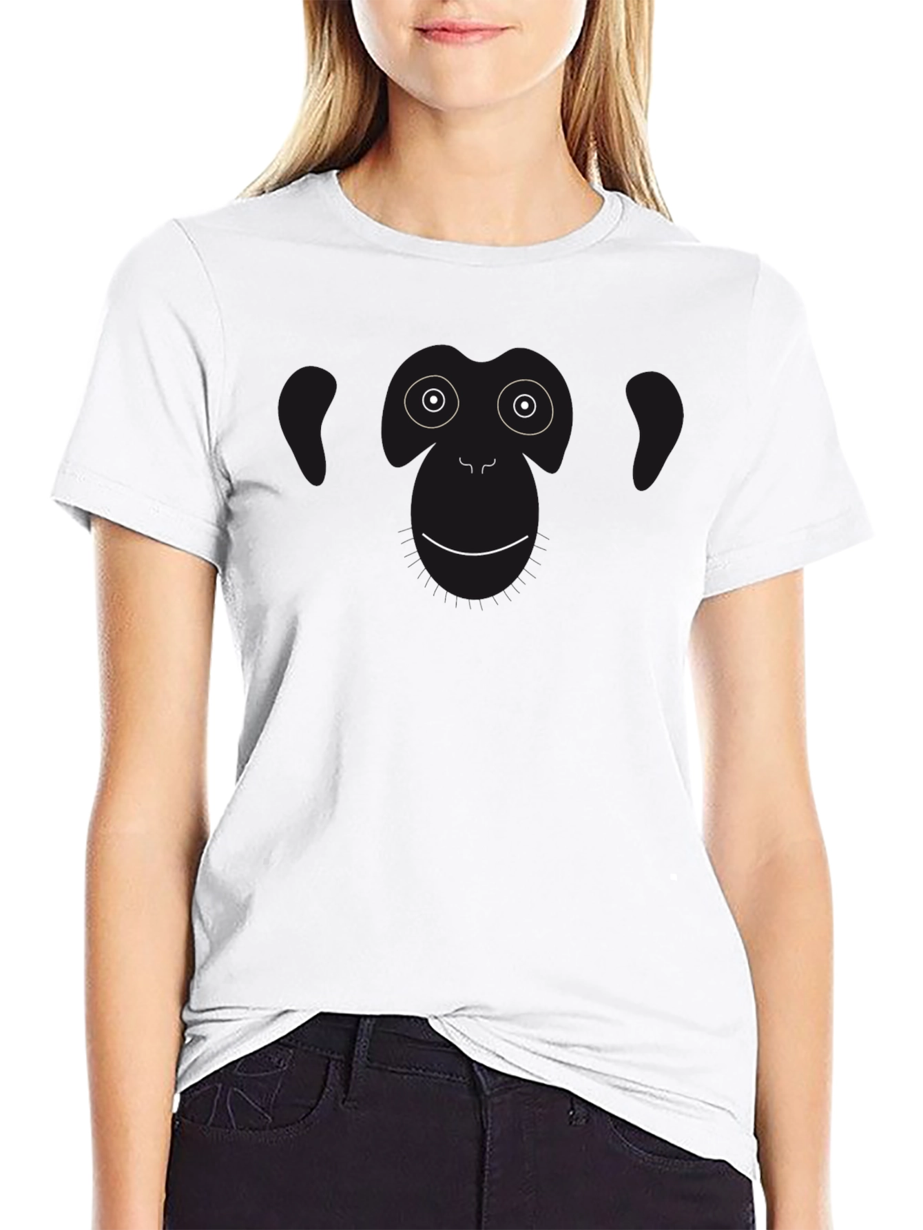 Funny Monkey Face Graphic Black T-Shirt